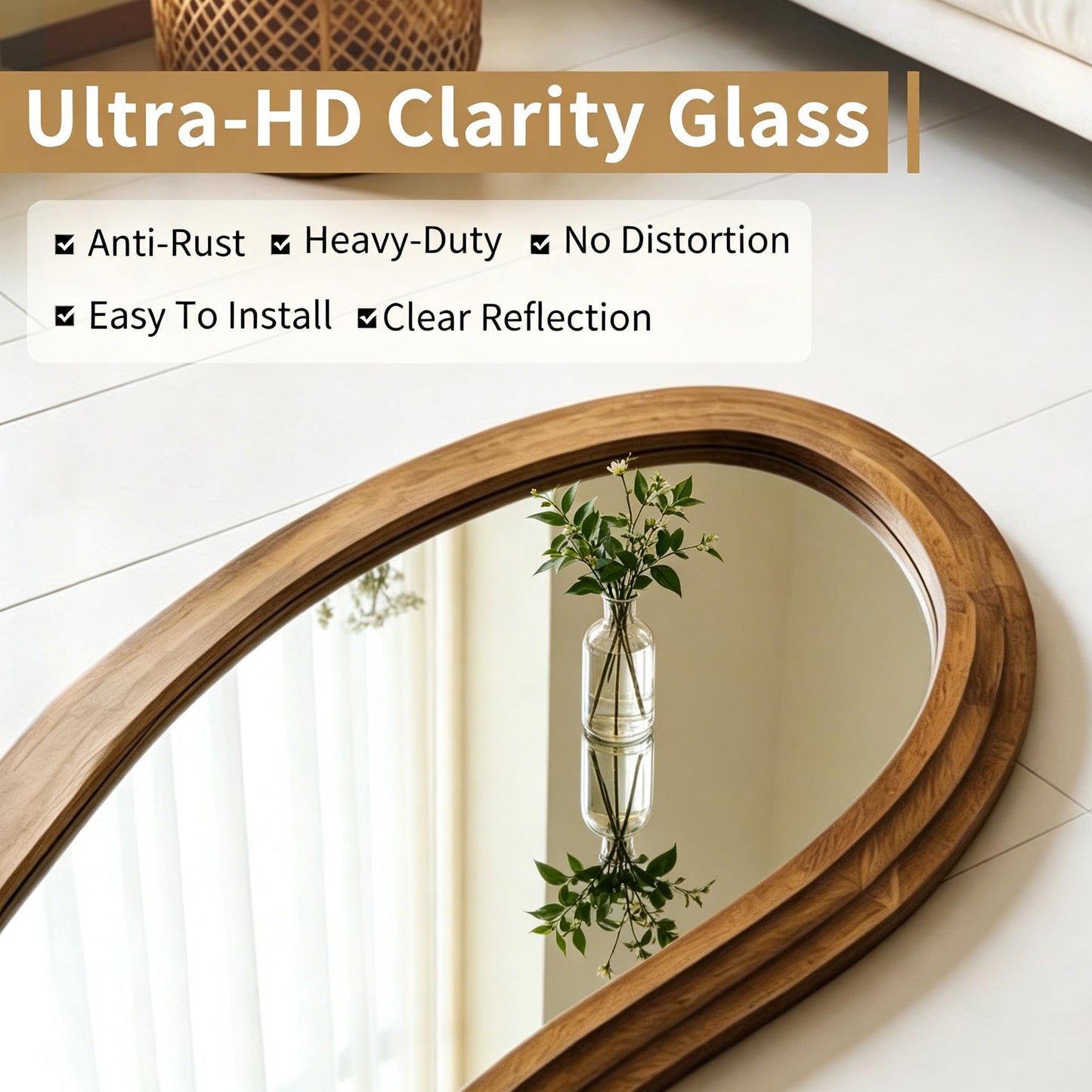 DAOYIJIAJU Irregular Floor Mirror, 67"x31.5" Large Wavy Mirrors with Triple Layer Solid Wood Frame, Premium Asymmetrical Full Length Mirror for Living Room Entryway Hallway Bedroom, Leaning/Hanging