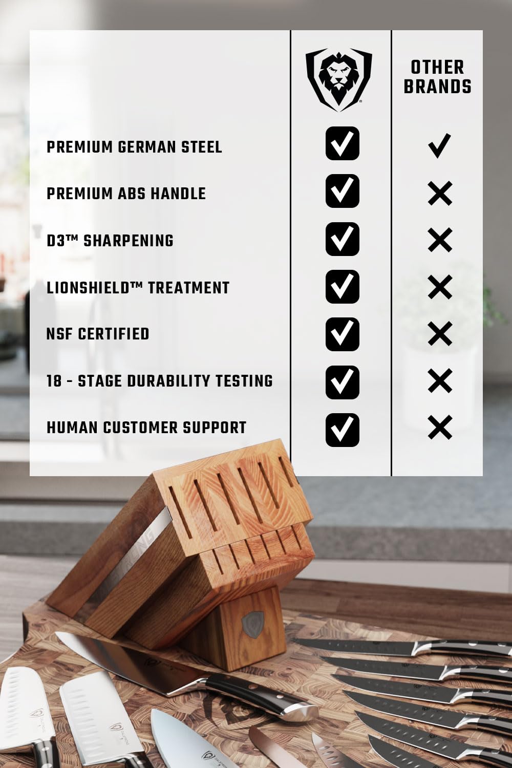 Dalstrong 12-Piece Elite Knife Block Set — German High-Carbon Steel, Full-Tang, Hand-Polished — Chef + Santoku + Nakiri + Boning + Fillet + 6 Steak — Gladiator Series Manchurian Ash Block, NSF