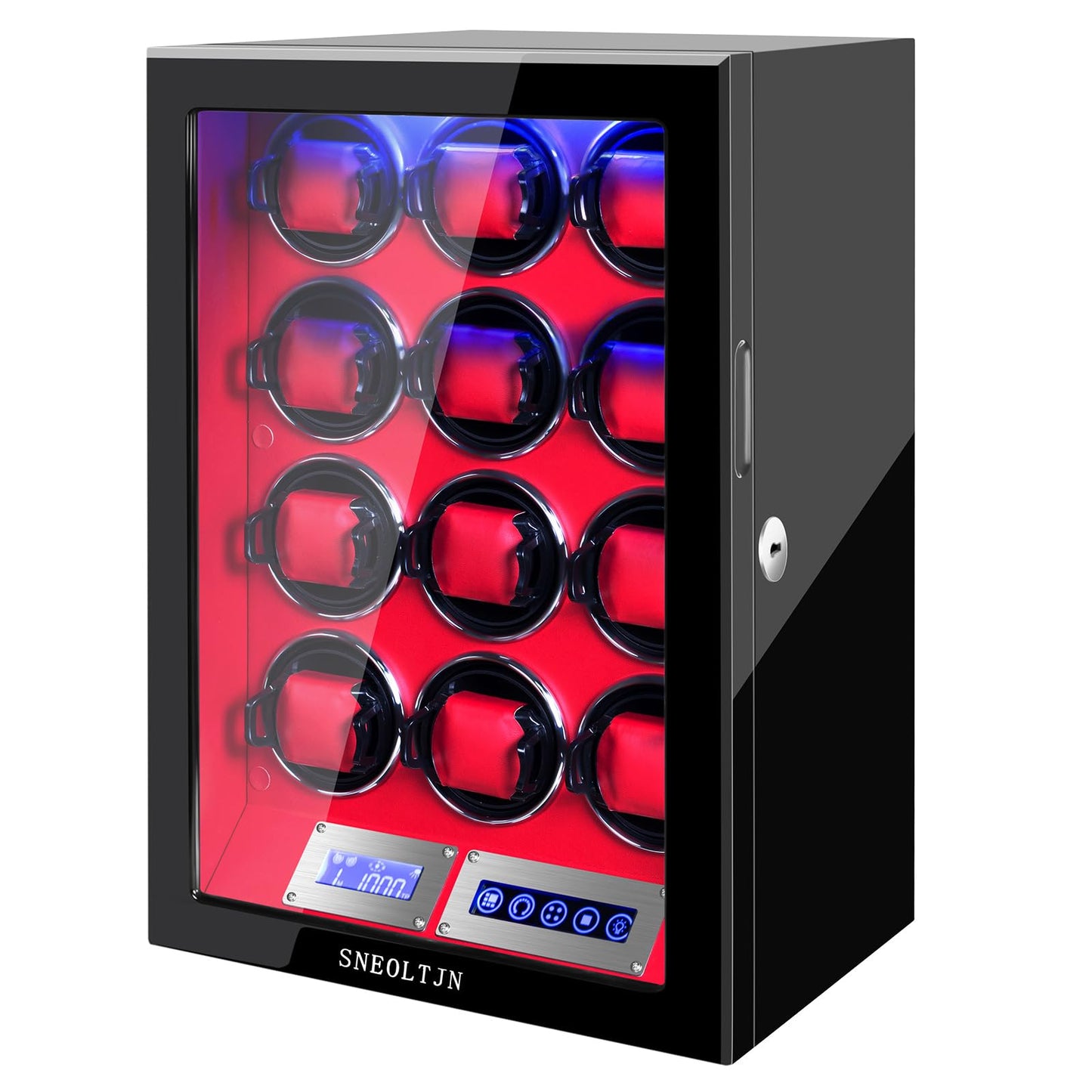 SNEOLTJN Watch Winder for 12 Slots Automatic Watches, Ultra-Quiet Japanese Motors, Built-in LED Illumination and LCD Touchscreen Control