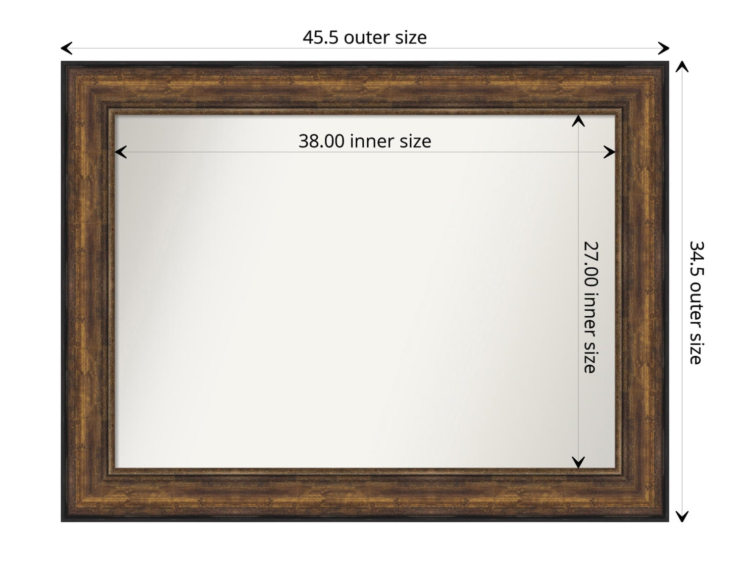 Amanti Art Bronze Wall Mirror 35x46 Ballroom Bronze Rectangle Bathroom Mirror for Wall Decor Living Room, X-Large Traditional Frame, Hangs Horizonally and Vertically, Bathroom Decor, Non-Beveled Edge