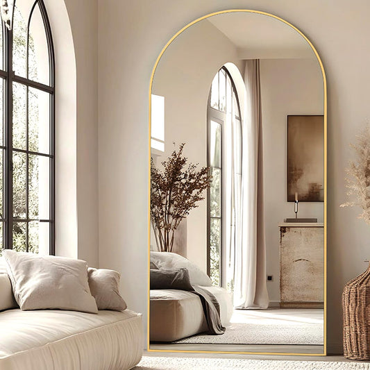 DYNWELL Arched Full Length Mirror, Floor Mirror with Stand, 90"x46" Large, Oversize, Gold