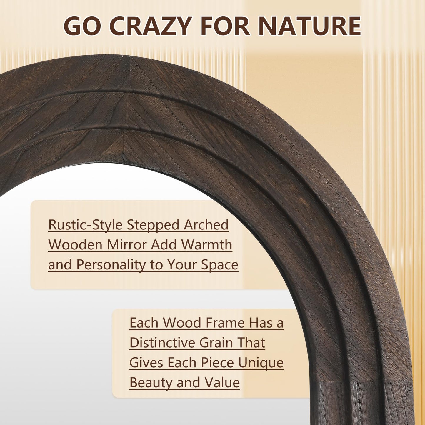 Rustic Standing Full Length Mirror Wood Frame, 71"X32" Large Arched Floor Mirror with Stand, Farmhouse Wood Mirror Full Length for Bedroom Living Room Entryway, Leaning or Wall Mounted, Brown