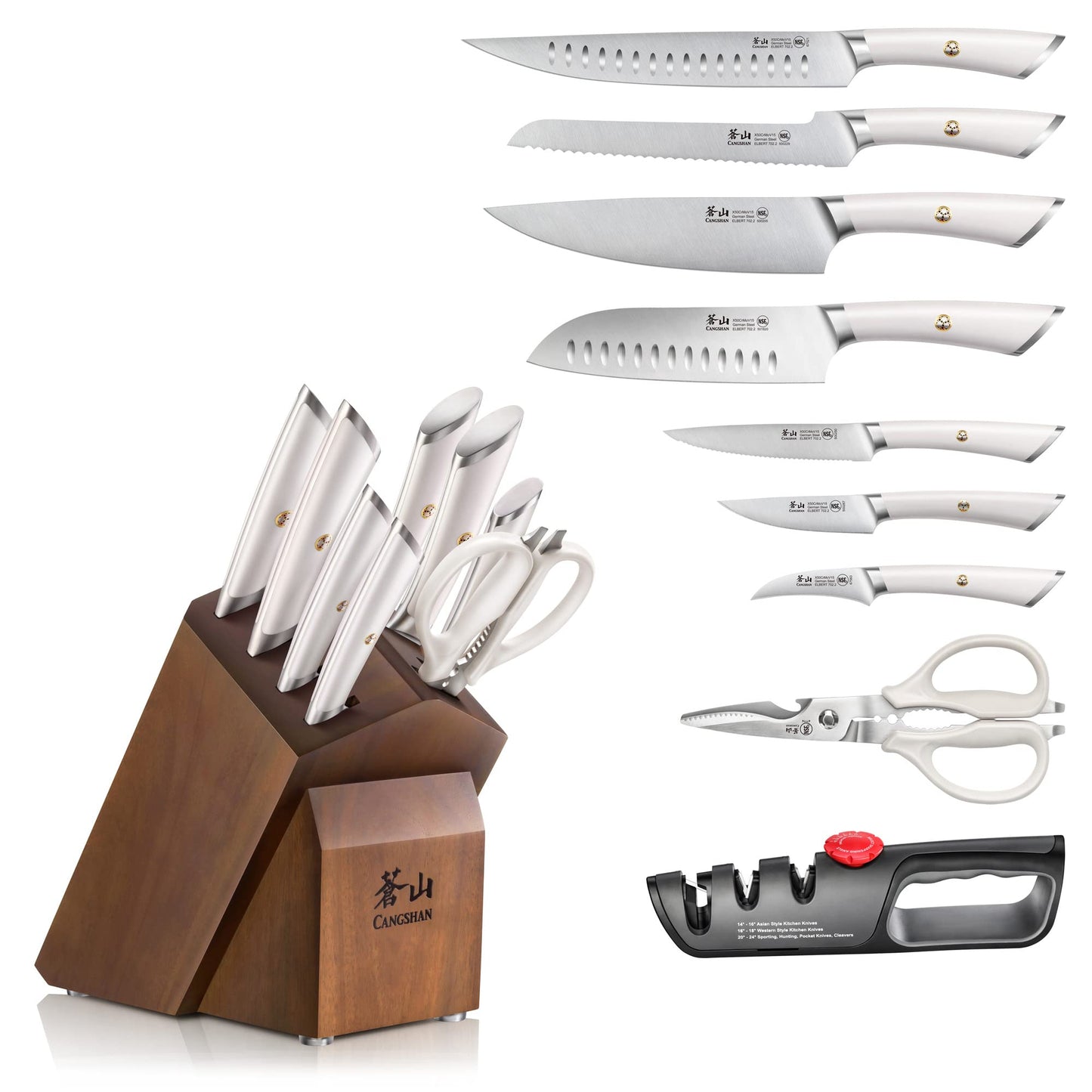 Cangshan ELBERT Series German Steel Forged Knife Block Sets (10-Piece, White)