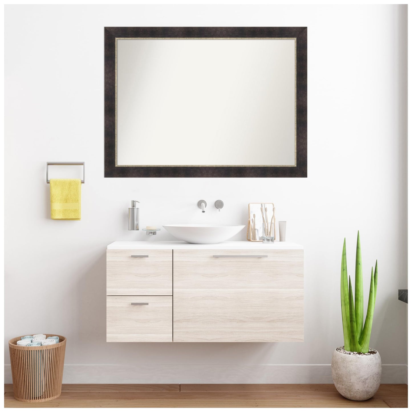 Amanti Art Bronze Bathroom Mirror for Over Sink, 32x43 Odin Antique Bronze Rectangle Vanity Mirror, X-Large Modern Wood Frame, Hangs Horizonally and Vertically, Bathroom Wall Decor, Non-Beveled Edge