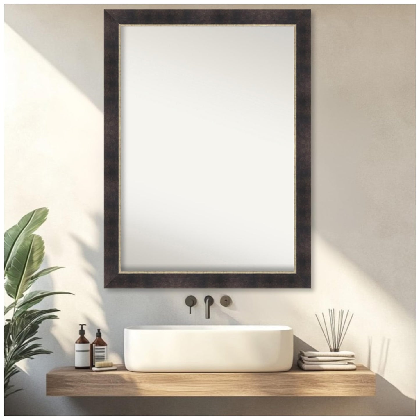 Amanti Art Bronze Bathroom Mirror for Over Sink, 32x43 Odin Antique Bronze Rectangle Vanity Mirror, X-Large Modern Wood Frame, Hangs Horizonally and Vertically, Bathroom Wall Decor, Non-Beveled Edge