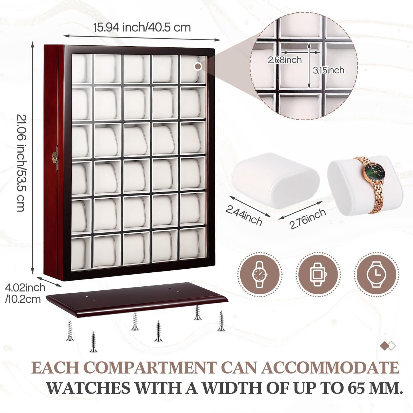 30 Piece Watch Display Case Watch Cabinets Cases Wall Mounted Shadow Box UV Protection Display Boxes with Acrylic Transparent Door Holder for Oversized Watches Collector Memorabilia Gift