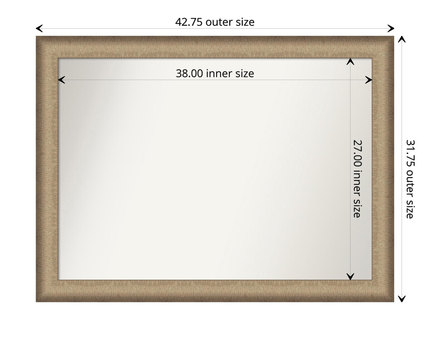 Amanti Art Bronze Wall Mirror 32x43 Elegant Brushed Bronze Rectangle Bathroom Mirror for Wall Decor Living Room, X-Large Casual Frame, Hangs Horizonally and Vertically, Bathroom Decor, Non-Beveled