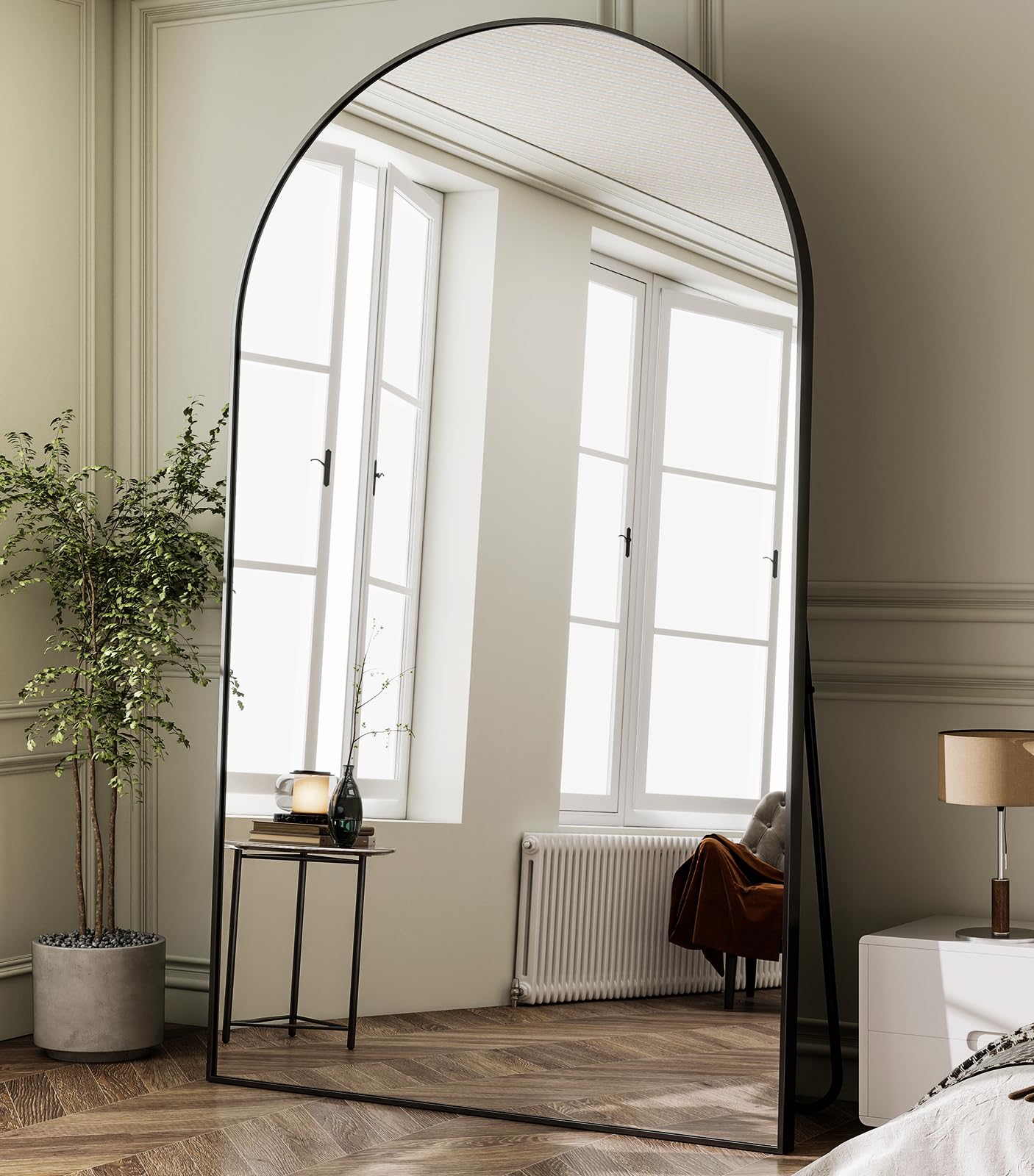 HARRITPURE 86x46 inch Full Length Mirror - Oversized Arched Mirror Aluminum Frame Full Body Floor Mirror with Stand for Living Room,Bedroom,Cloakroom,Black