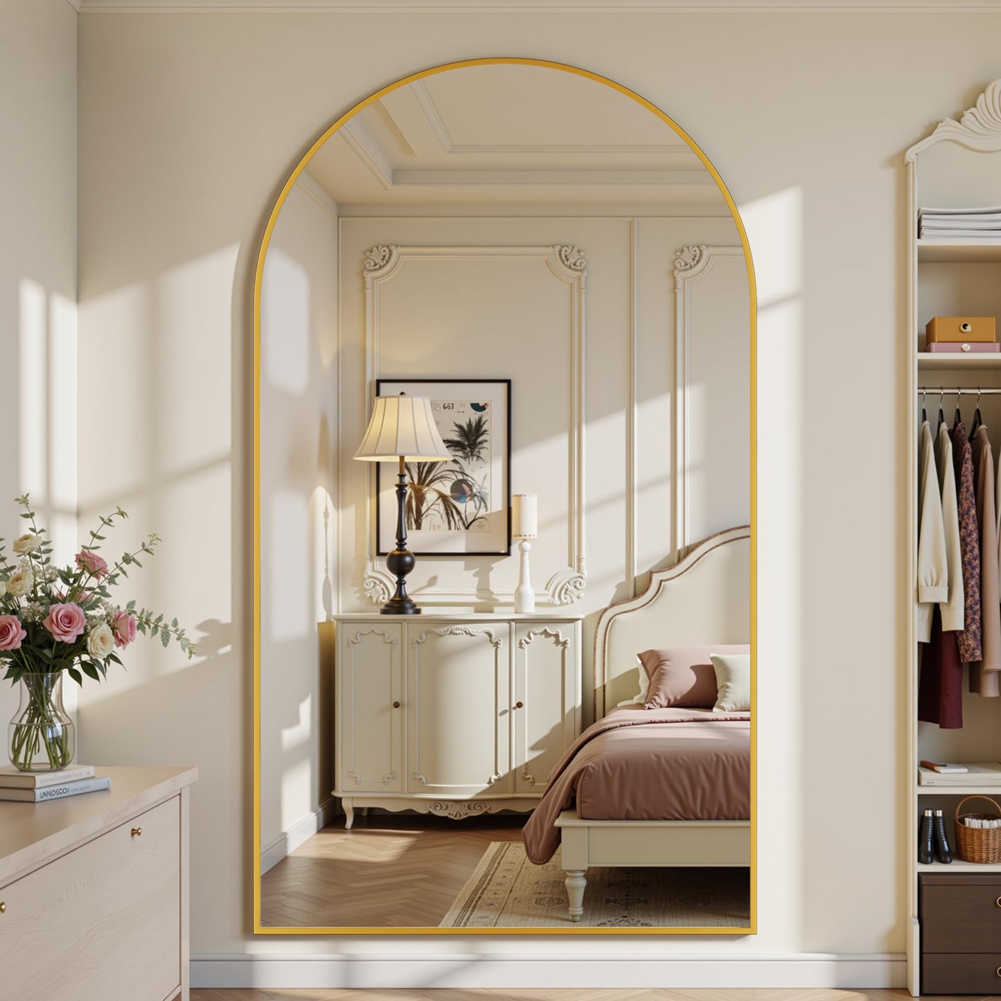 Suidia Arched Oversized Full Length Mirror Floor 82"x44" - Large Freestanding Full Body Mirror with Aluminum Alloy Frame, Tempered Glass, Gold, Leaning/Wall Mounted for Bedroom, Living Room, Entrance