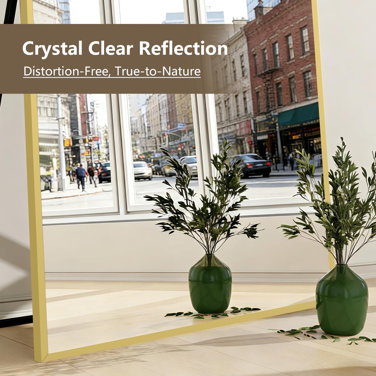 Mirrorons 76"x44" Oversized Full Length Mirror, Floor Standing or Wall Mounted with Hanging Kit, Shatterproof Tempered Glass Mirror for Living Room, Bedroom, Dressing Room, Gym (Gold)