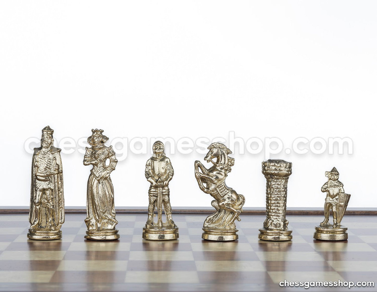 Chess and Games Shop Muba Luxury Handmade Chess Set - Brass Chessmen, Rosewood Mosaic Chess Board - Gift Item, 2 Players, Age 8+