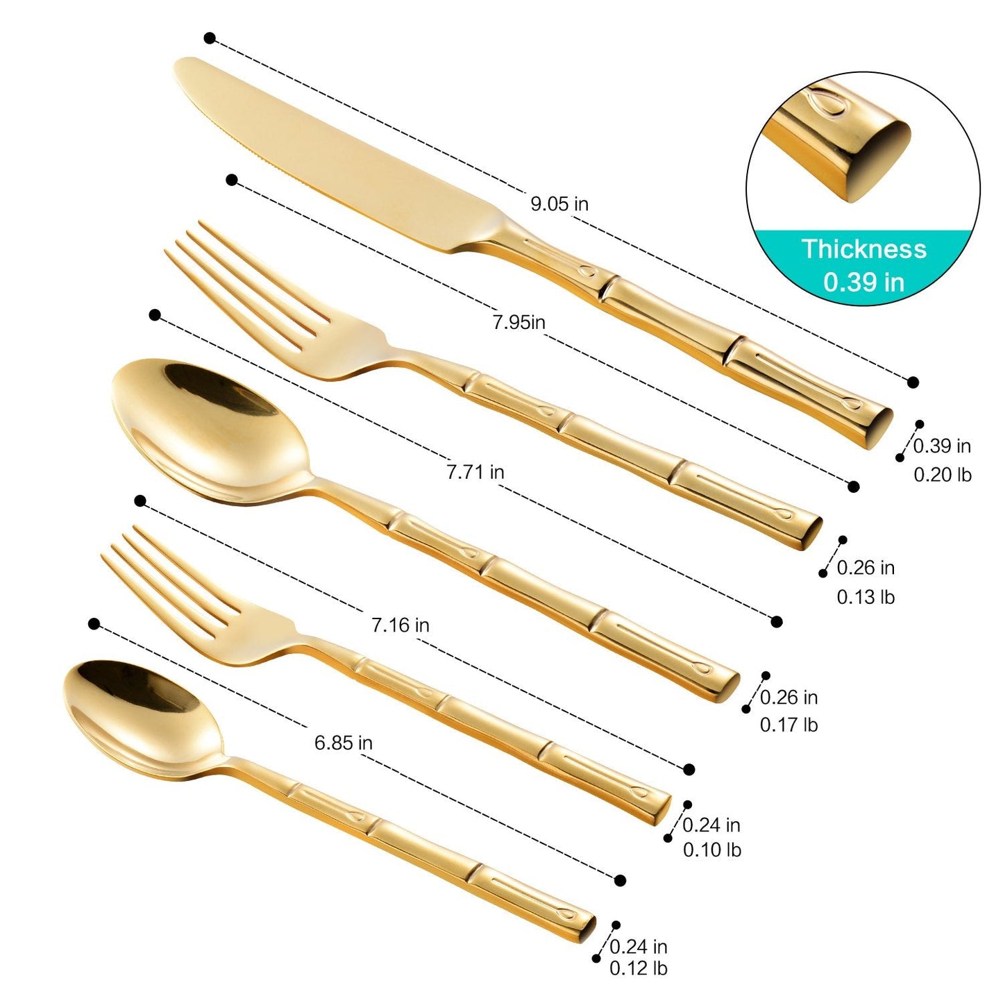 Flatasy Silverware Set Gold Flatware Set Stainless Steel Bamboo Handle Cutlery Set Mirror Polished 60 Pieces for Home Kitchen Restaurant Hotel Wedding Housewarming Gift Service for 12