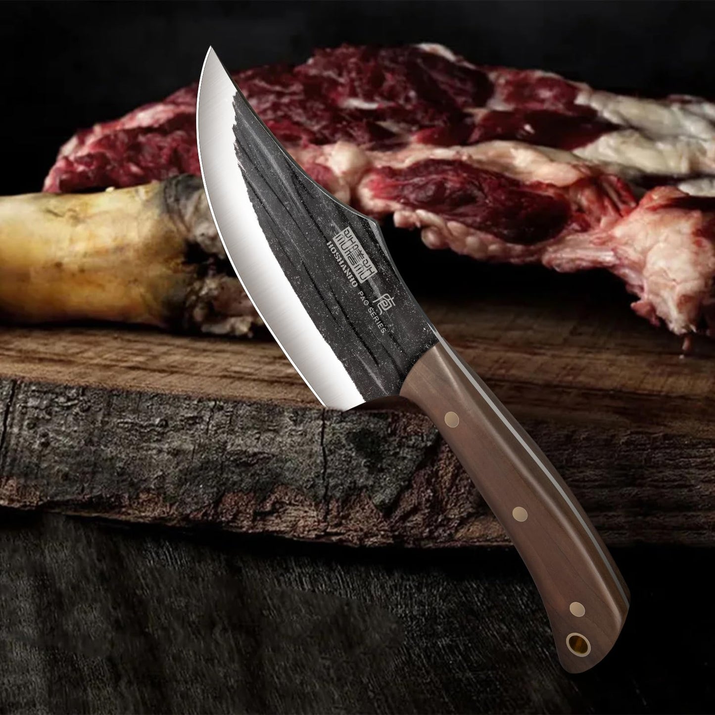 HOSHANHO Butcher Knife Set, Hand Forged Butcher Chef Knife Set with Roll Bag, Sharp Meat Cleaver Knife & Bone Chopper Knives & Fillet Knives for Home & Camping & BBQ Gift with Men
