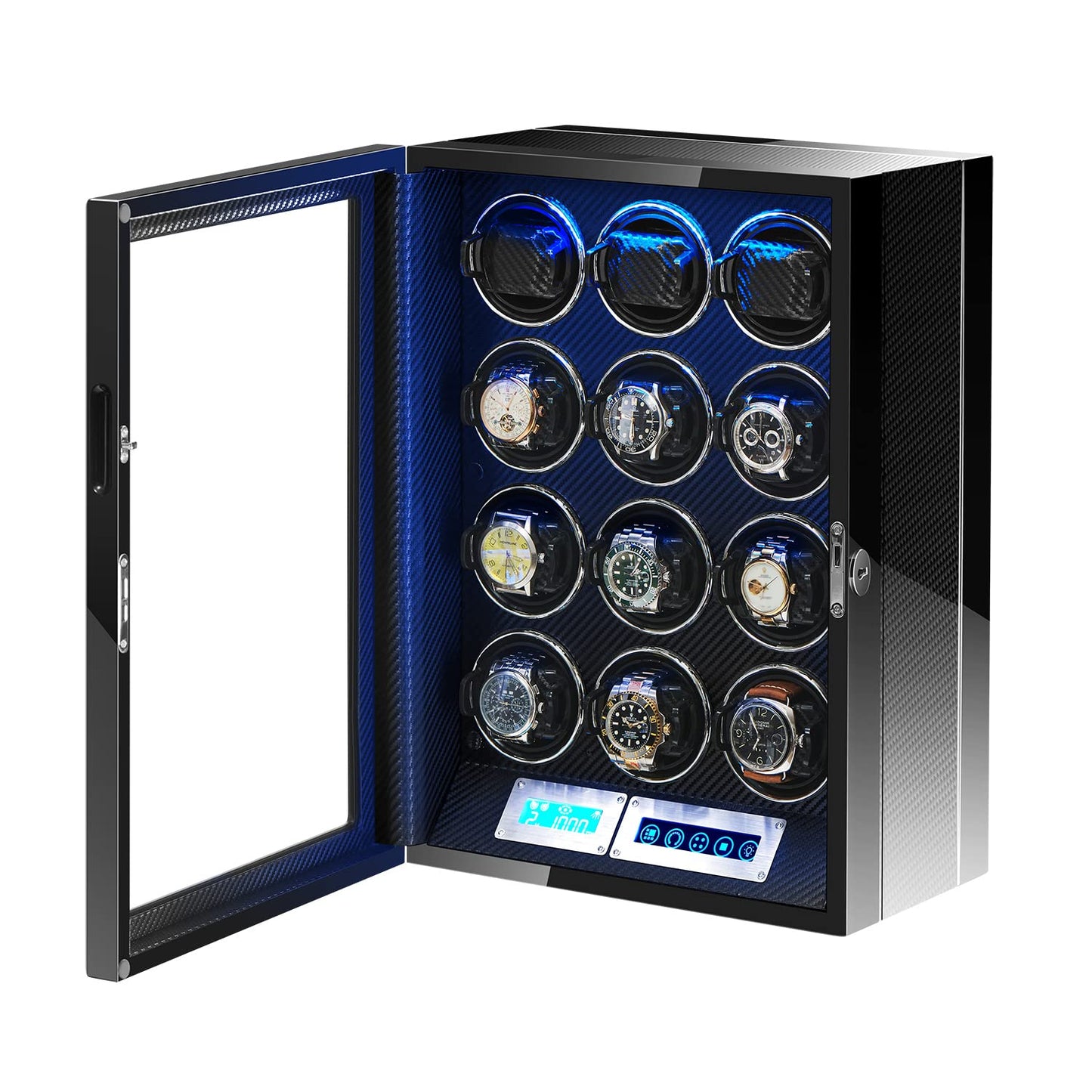 LELTNSOU Watch Winder for 12 Winding Spaces Automatic Watches, Ultra-Quiet Japanese Motors, Built-in LED Illumination and LCD Touchscreen Control
