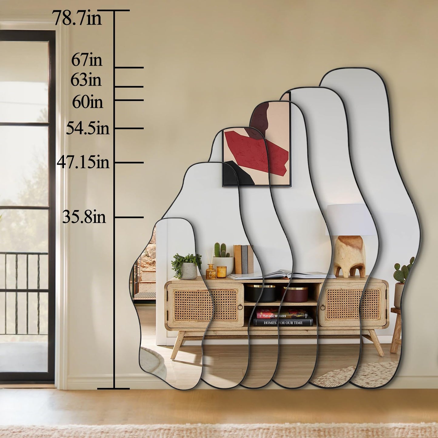 DAOYIJIAJU Irregular Mirror Full Length, 67"x31" Asymmetrical Tempered Glass Mirrors, Modern Large Organic Frameless Mirrors for Living Room Bedroom Hallway Entryway, Horizontal or Vertical Hanging
