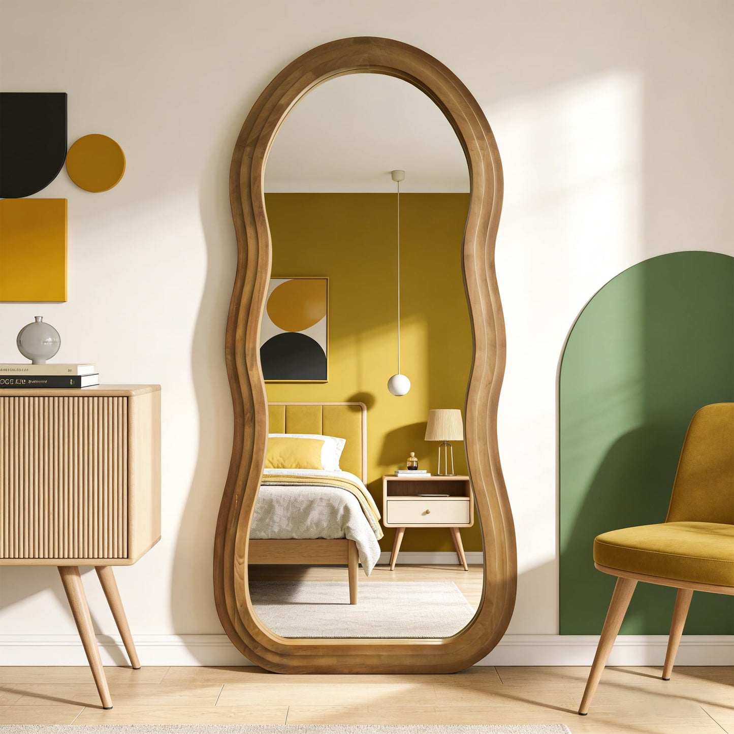 DAOYIJIAJU Wavy Full Length Mirror, 67"x31.5" Irregular Aesthetic Mirrors with Triple Layer Solid Wood Frame, Premium Organic Floor Mirror for Living Room Entryway Hallway Cloakroom, Leaning/Hanging