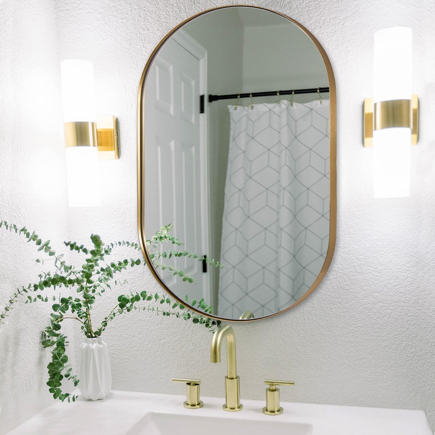 ANDY STAR 26x38 Inch Gold Oval Mirror, Oval Brass Mirror Pill Shaped Stainless Steel 1’’ Deep Metal Frame Wall Mounted Vertically & Horizontally Ideal for Limited Space