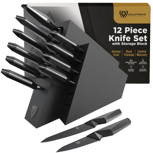 Dalstrong 12-Piece Knife Block Set — All-Black Titanium-Coated Blades, 15° Honbazuke Edge, Full-Tang G-10 Handles — Shadow Black Series For Modern Dark Kitchens & Statement Cooks — NSF Certified