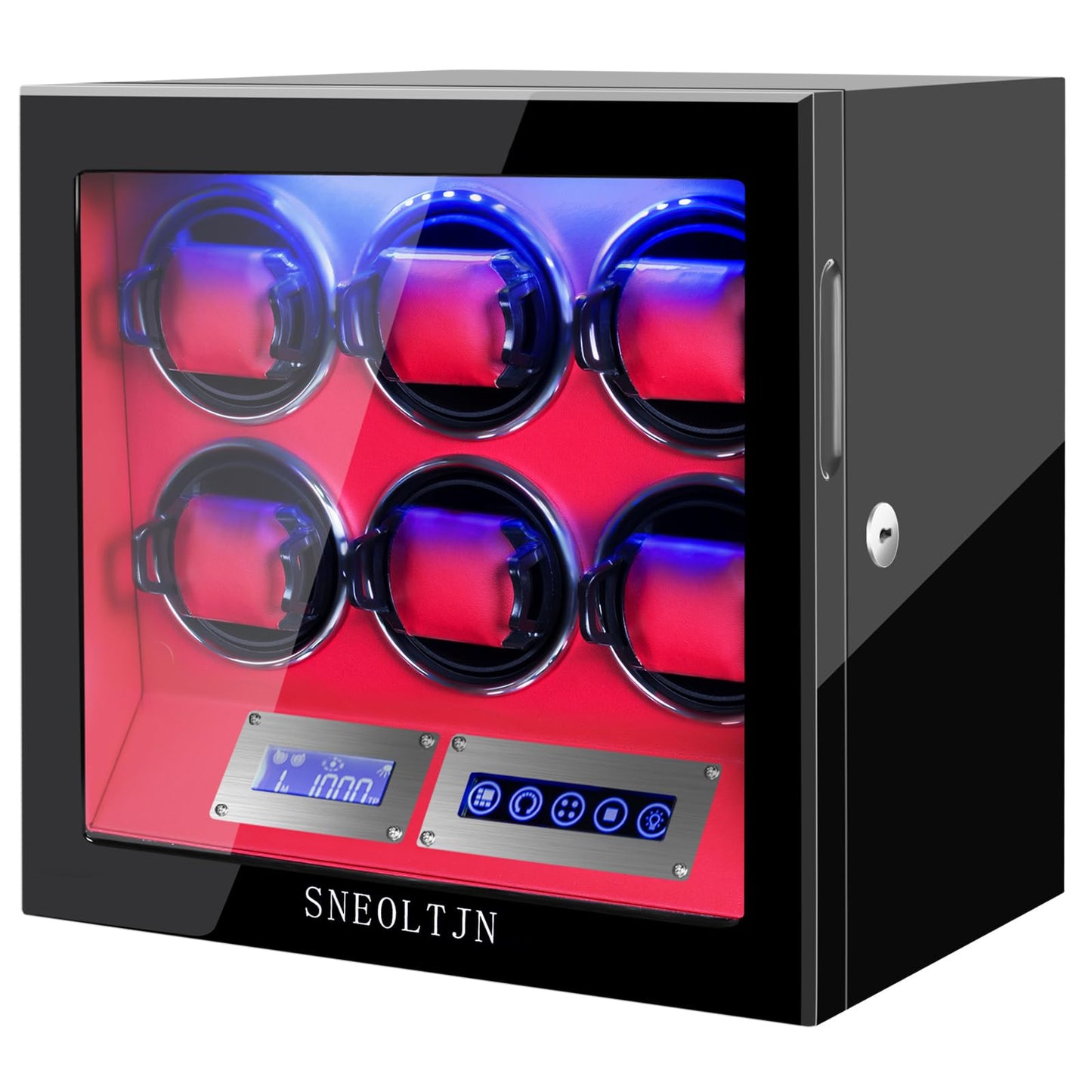 SNEOLTJN Watch Winder for 6 Slots Automatic Watches, Ultra-Quiet Japanese Motors, Built-in LED Illumination and LCD Touchscreen Control