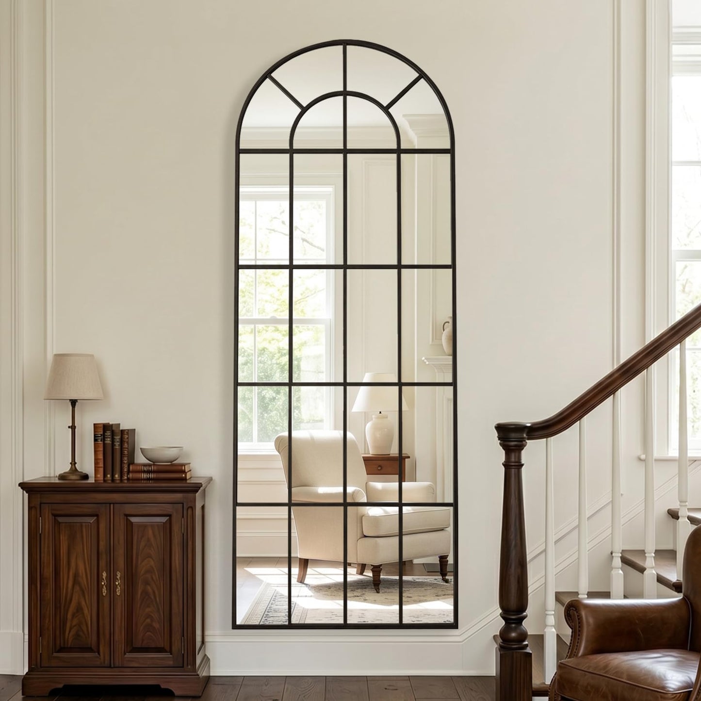 Anpark Arched Windowpane Mirror Full Length 71"x30" Wall Mounted Black Art Pane Farmhouse Decorative Floor Mirror Leaning Hanging Wall Mirror for Bedroom Living Room Entrance