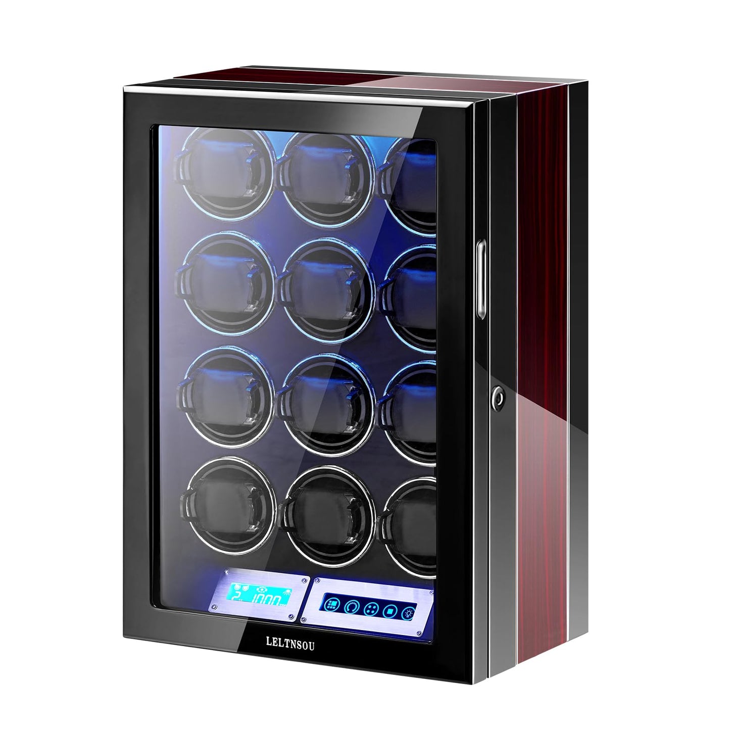 LELTNSOU Watch Winder for 12 Winding Spaces Automatic Watches, Ultra-Quiet Japanese Motors, Built-in LED Illumination and LCD Touchscreen Control