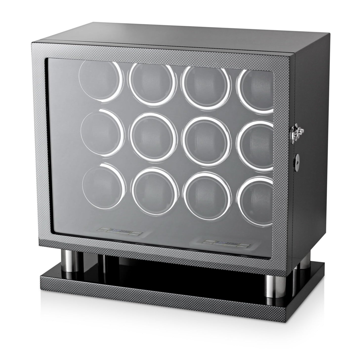 12 Watch Winder for Automatic Watches with LED Light and LCD Touchscreen Control (Burlwood + Beige)