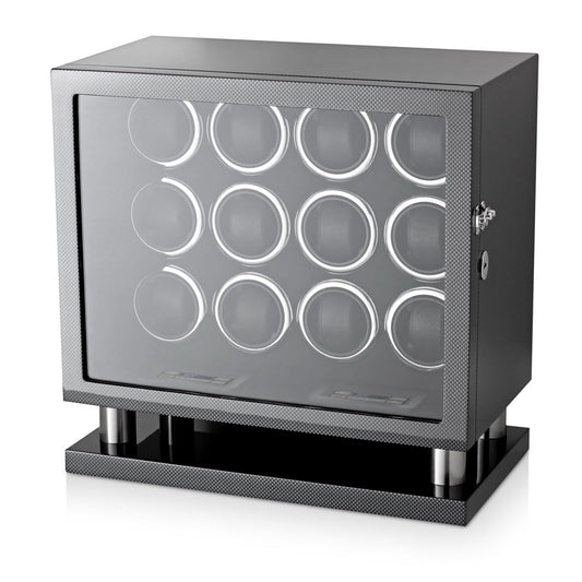 12 Watch Winder for Automatic Watches with LED Light and LCD Touchscreen Control (Burlwood + Beige)