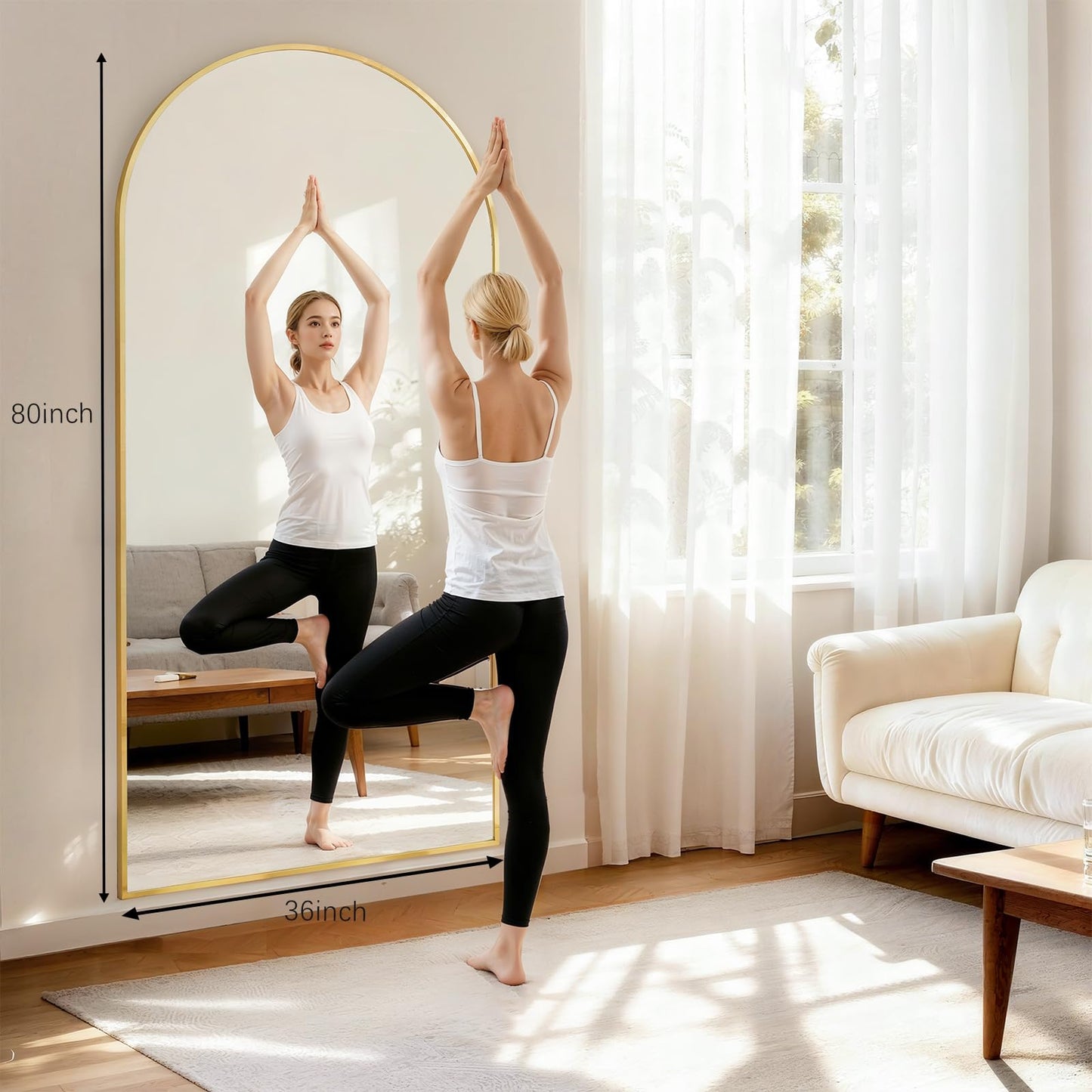 WISSMIELS Large Full Length Mirror, 36"x80" Arched Floor Mirror Full Length with Stand, Room Decor Big Full Body Mirror with HD Tempered Glass Aluminum Frame for Bedroom Living Room, Gold