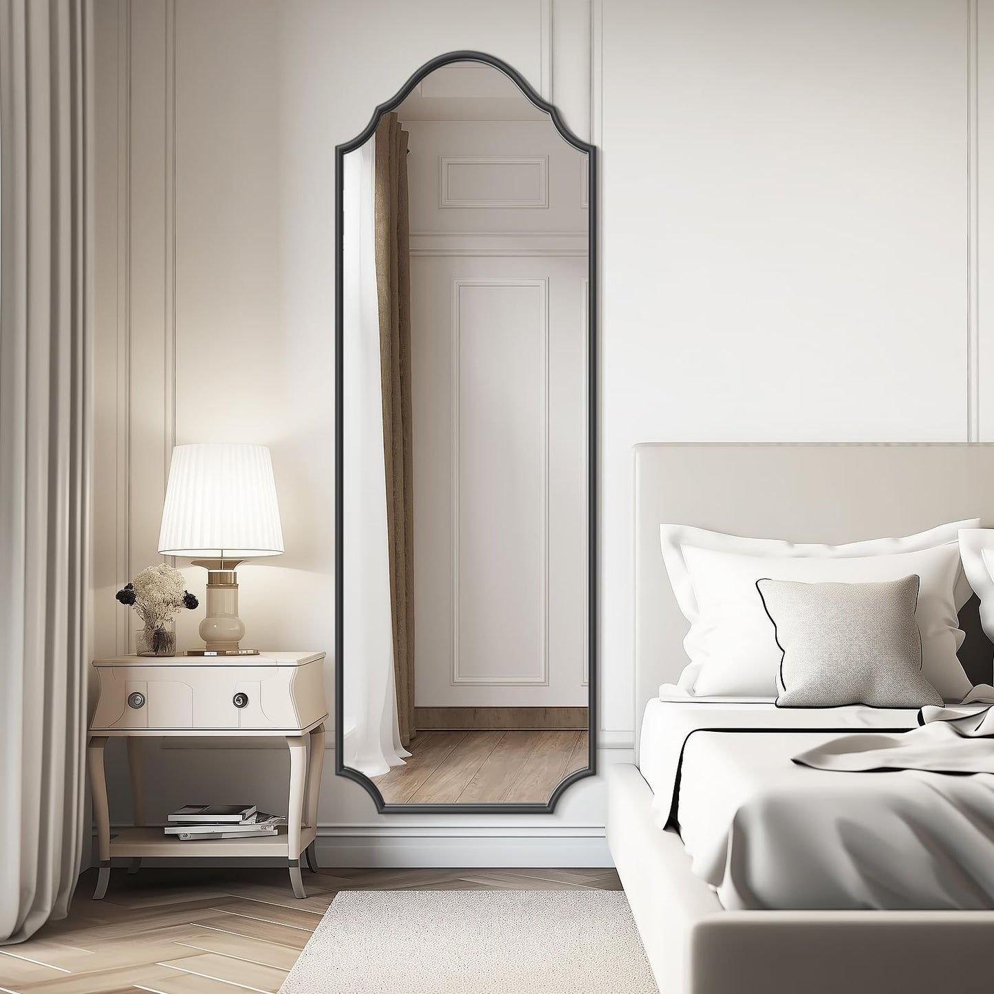 WallBeyond Arched Full Length Mirror Wall Mounted, 70"x24" Black Metal Frame Full Body Mirror for Bedroom, Living Room, Hanging or Leaning Against Wall Full Size