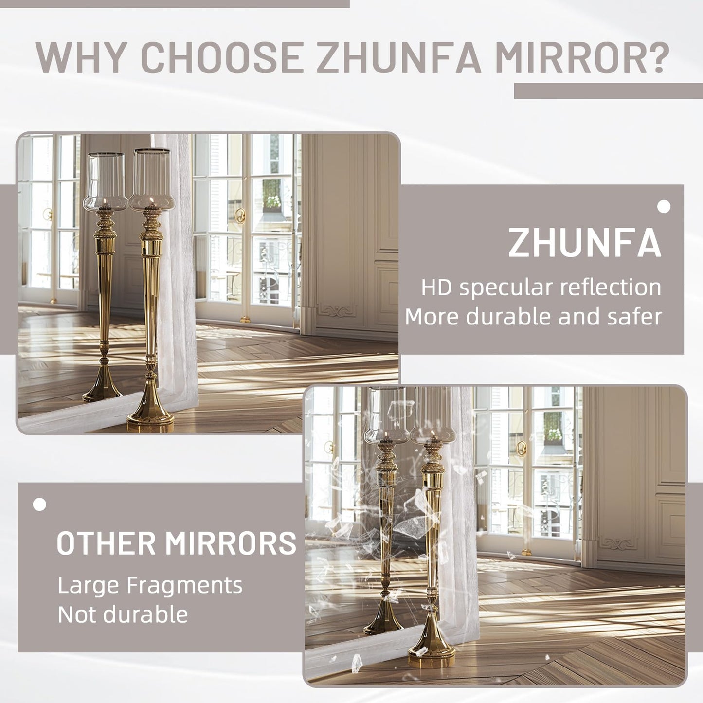 ZHUNFA Arched Full Length Mirror with Solid Wood Frame, 71x32 Farmhouse Wall Mirror Full Length with Stand, Vertical Hanging, Leaning Standing for Bedroom, Living Room, Rustic White