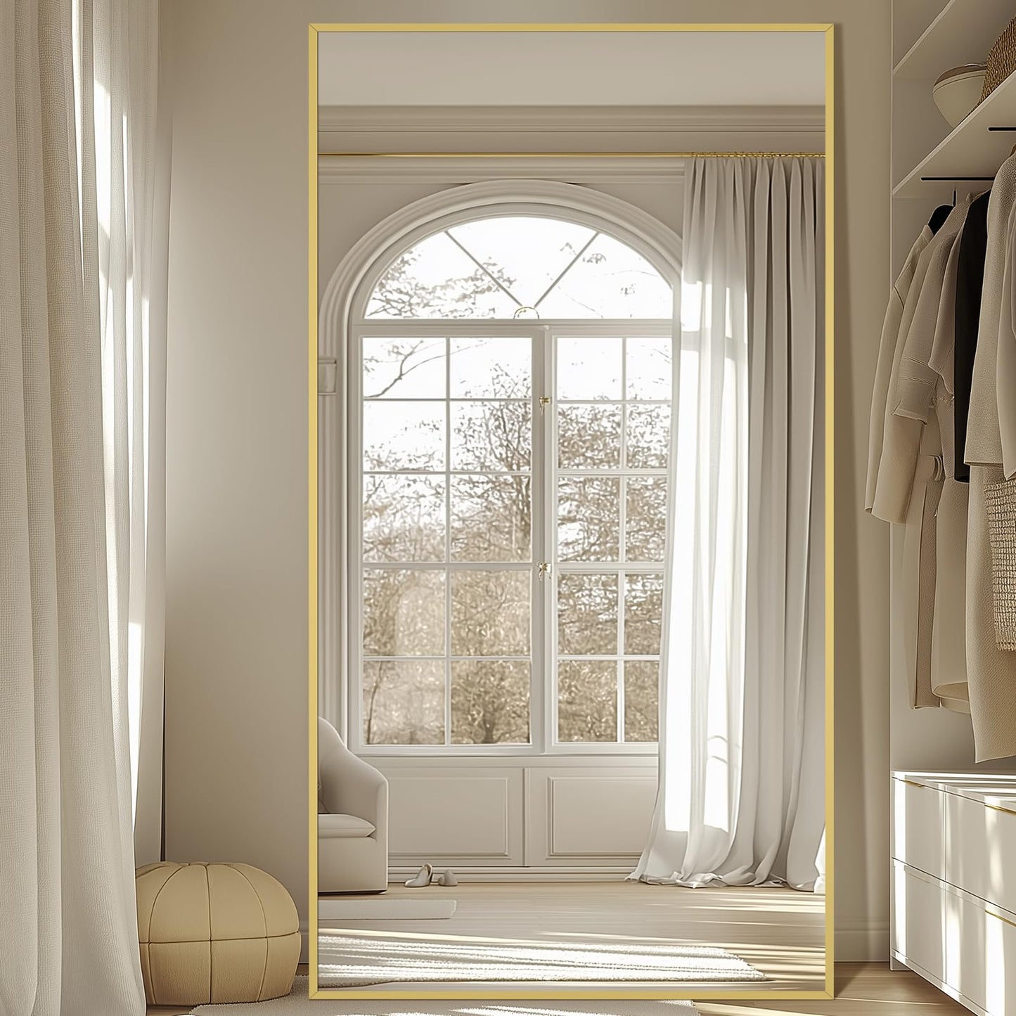 82"X44" Full Length Mirror with Stand, Oversized Floor Mirror Full Length, Tempered Glass Extra Large Free Standing Mirror for Gym Bedroom Living Room Clothing Store, Aluminum Alloy Frame, Gold
