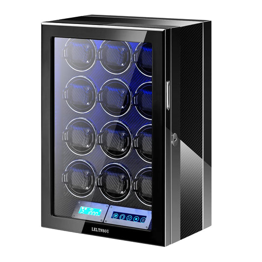 LELTNSOU Watch Winder for 12 Winding Spaces Automatic Watches, Ultra-Quiet Japanese Motors, Built-in LED Illumination and LCD Touchscreen Control