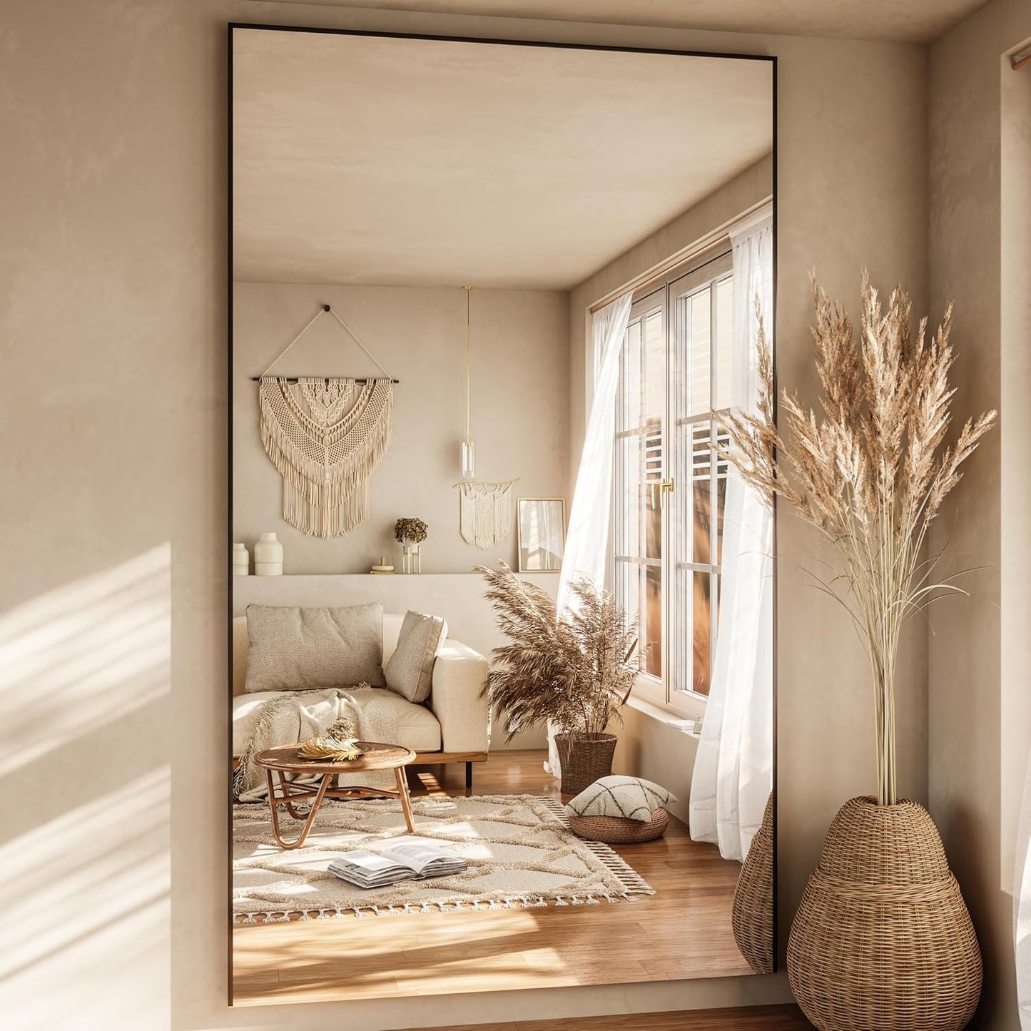 Fitcleer Glassless Full Length Floor Mirror 71”×39”, Shatterproof Large Leaning or Wall Mounted Mirror for Bedroom, Living Room, or Home Gym, Ultra-Light Black Frame