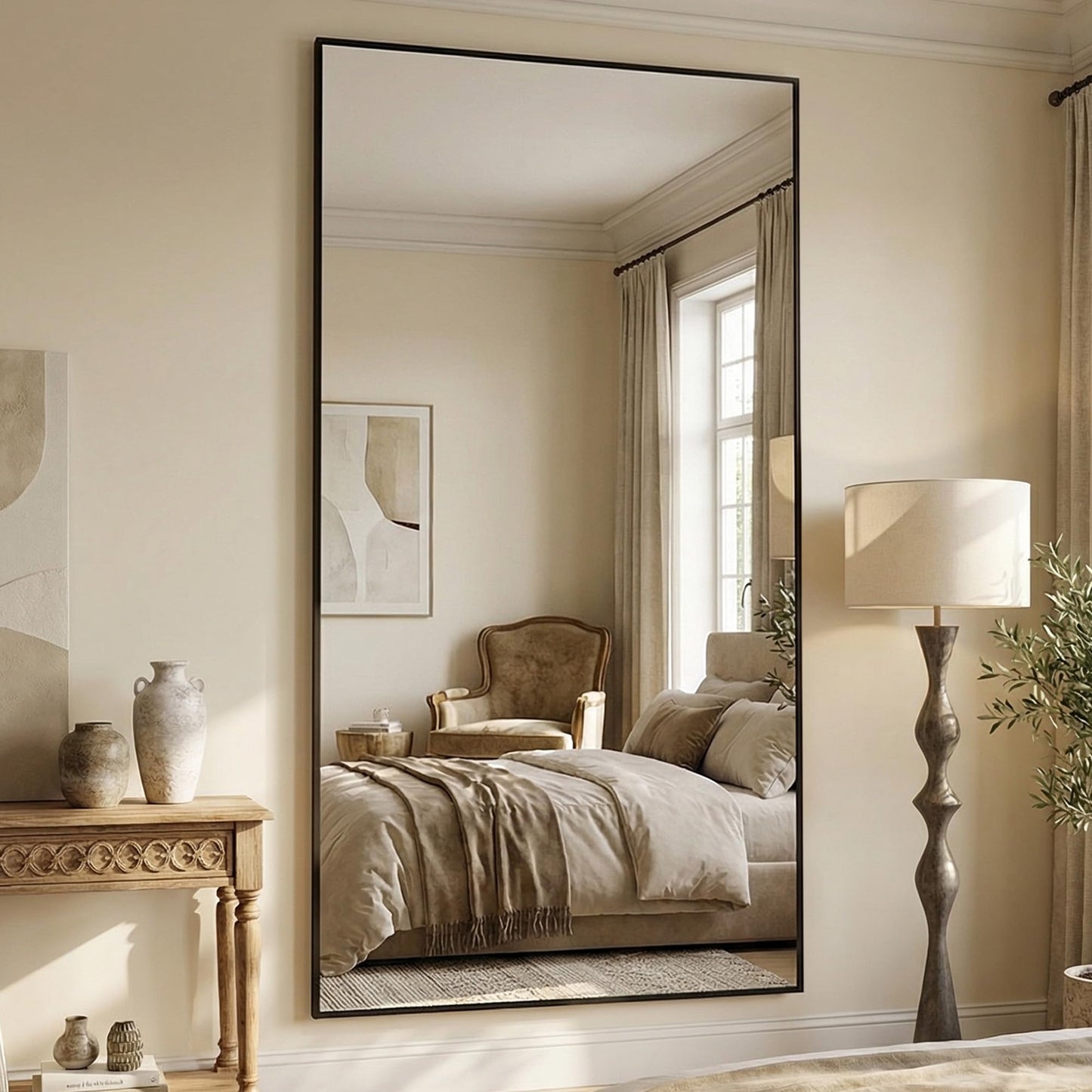 Antok 82''x44'' Full Length Mirror, Shatterproof HD Oversized Floor Mirror with Stand, Aluminum Alloy Frame Leaning Standing or Wall Mounted Mirror for Bedroom Living Room Entryway, Black