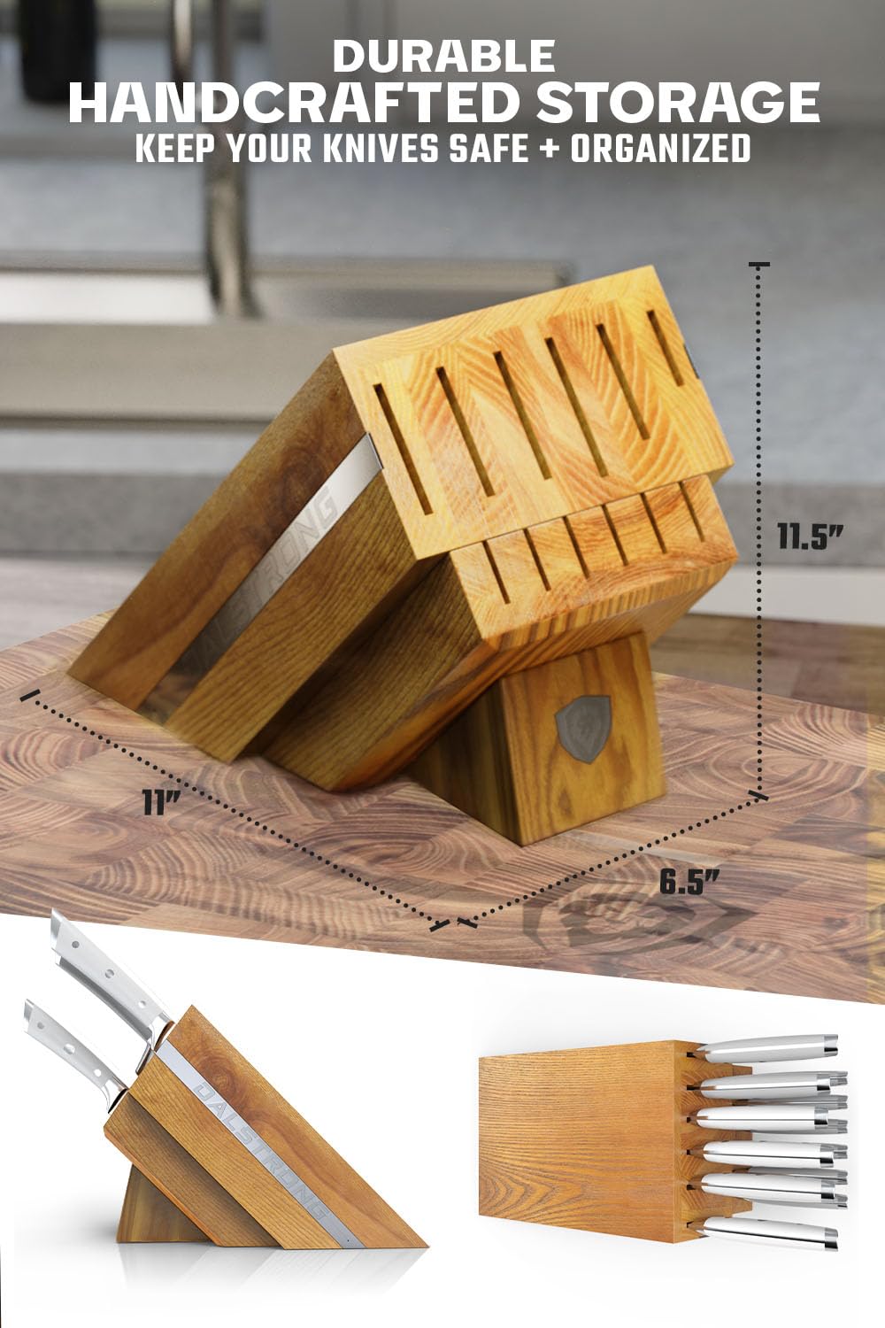 Dalstrong 12-Piece Knife Block Set - Gladiator Series Elite - White Handles - German HC Steel - Hand-Made Manchurian Ash Wood Block - NSF Certified