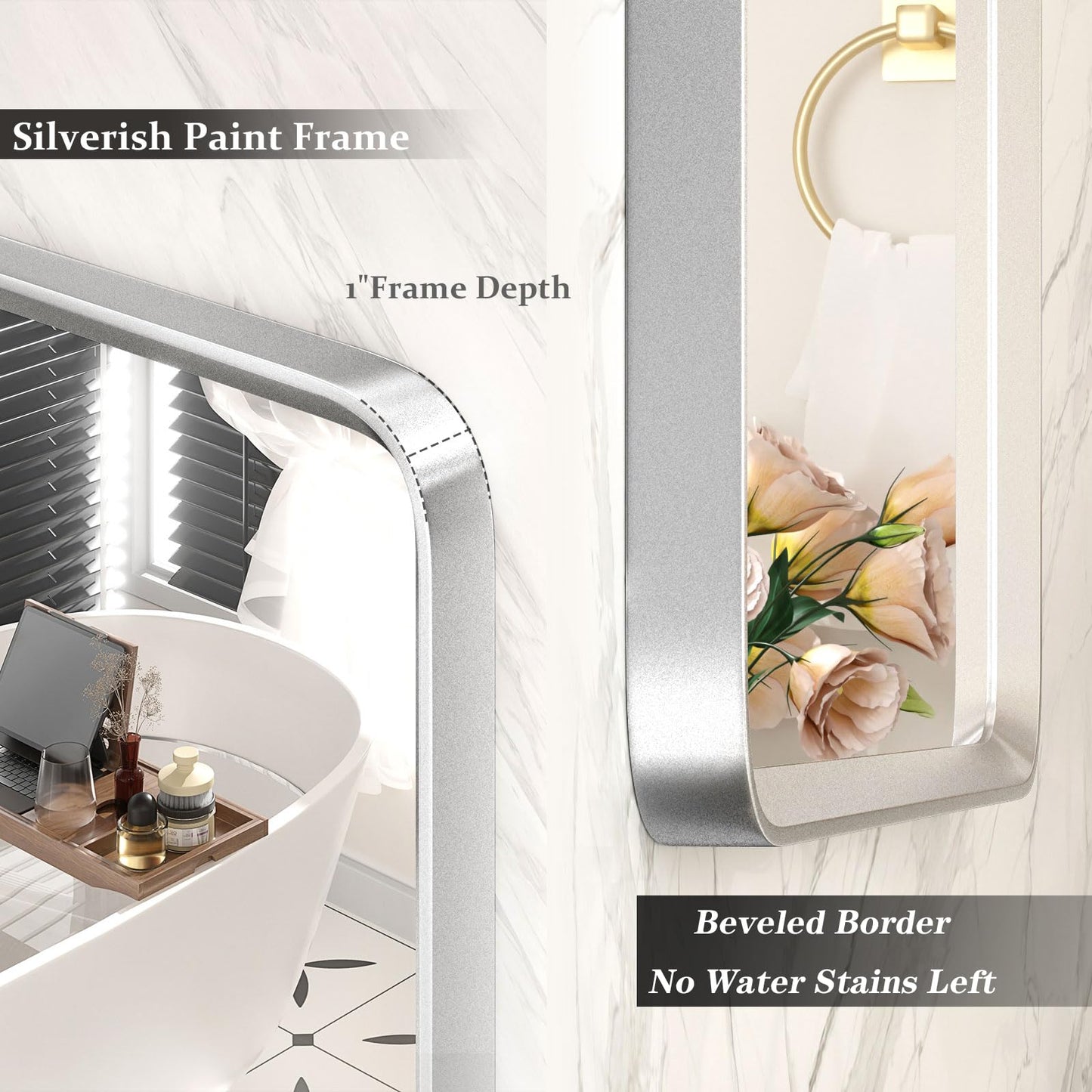 GOLOMO 55x40 Inch Silver Framed Mirror, Silver Bathroom Vanity Mirror for Wall, Brushed Nickel, Rounded Rectangle Mirror, Shatterproof, Anti-Rust (Horizontal/Vertical)