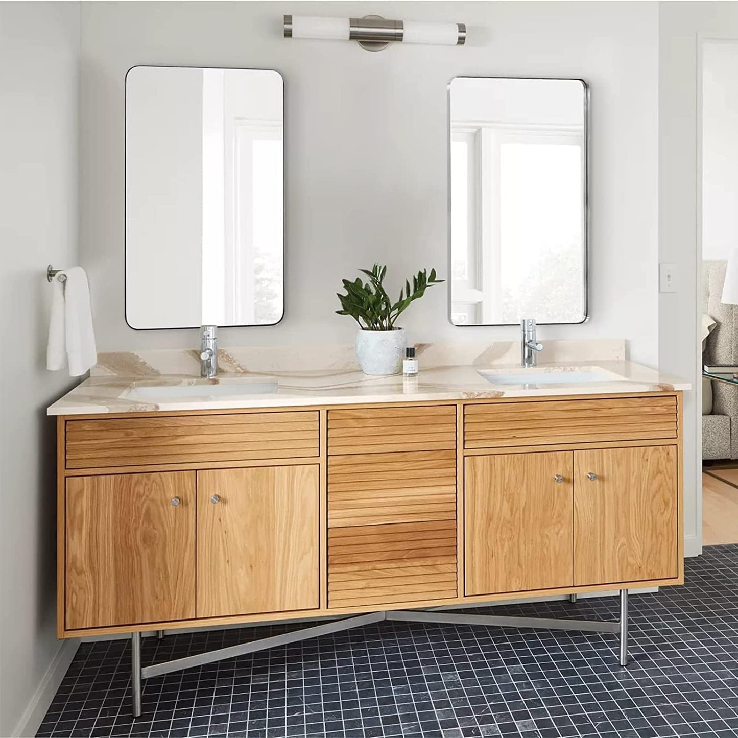 ANDY STAR 30"x48"Chrome Bathroom Mirror, Large Wall Mirror for Bathroom, Rounded Rectangle Mirror in Premium Stainless Steel Metal Frame Hangs Horizontal Or Vertical