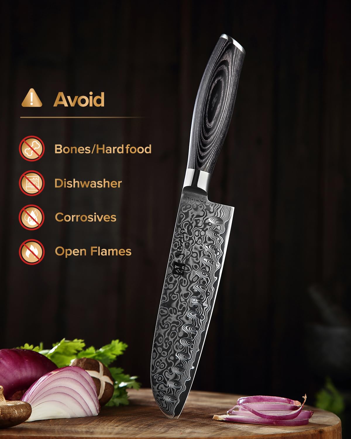 XINZUO 5-Piece Kitchen Knife,Super Sharp Damascus Steel Professional Chef Knife Set with Pakkawood Handle, Gift Box