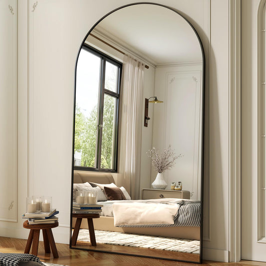 XRAMFY 86"x40" Arched Full Length Mirror Floor Mirrors with Aluminum Alloy Frame Free-Standing Wall Mounted Floor Mirrors or Large Dressing Mirror, Black Mirror Full Length
