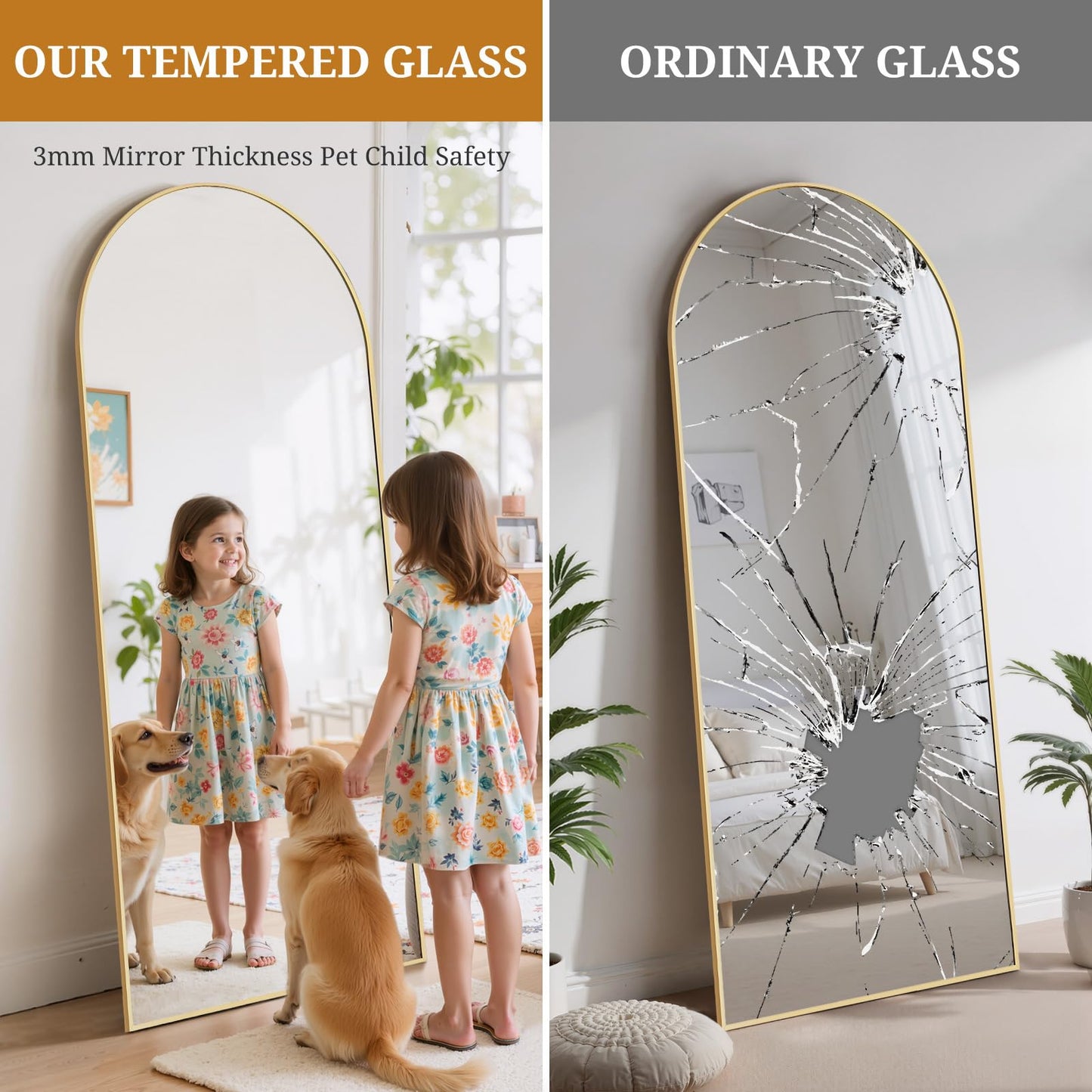 Full Length Mirror 71"x26" Full Body Mirror Arched Free Standing Wall Mounted Leaning Floor Mirrors with Stand Aluminum Alloy Frame for Bedroom Cloakroom, Gold