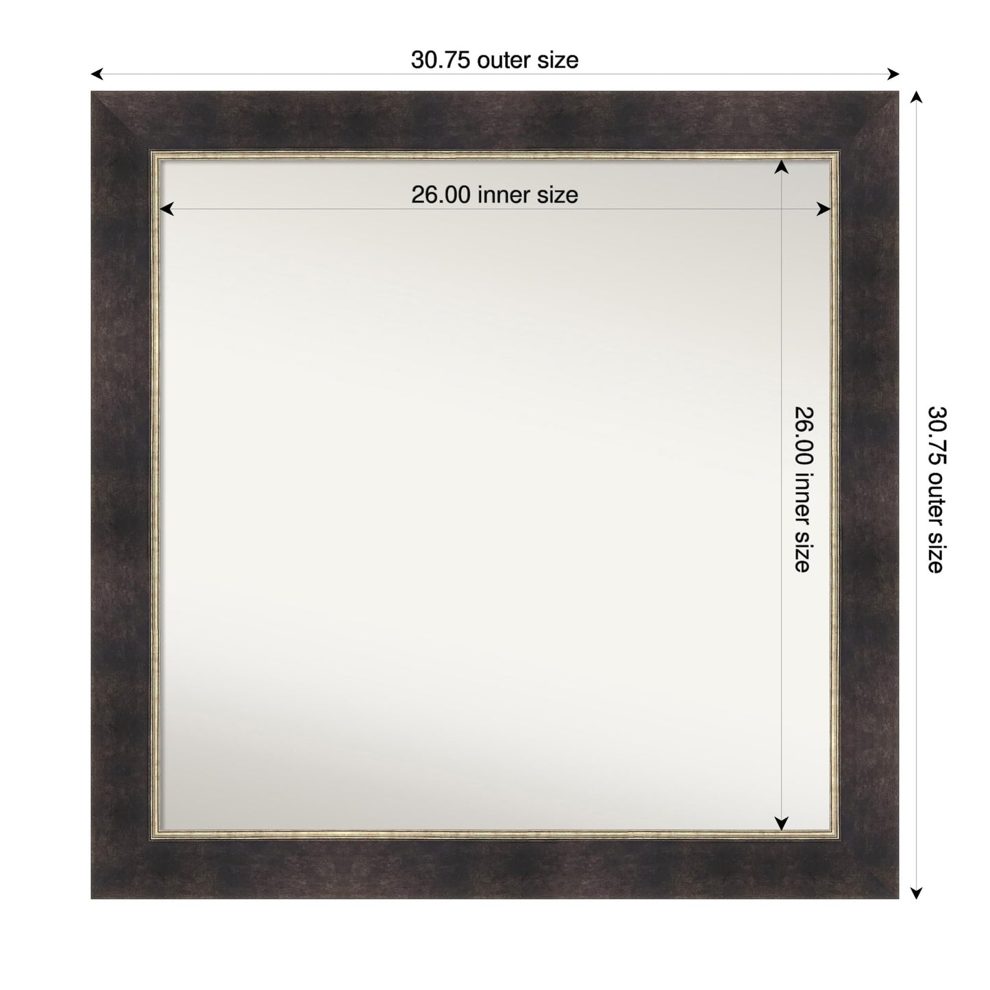 Amanti Art Bronze Bathroom Mirror for Over Sink, 31x31 Odin Antique Bronze Square Vanity Mirror, Large Modern Wood Frame, Hangs Horizonally and Vertically, Bathroom Wall Decor, Non-Beveled Edge