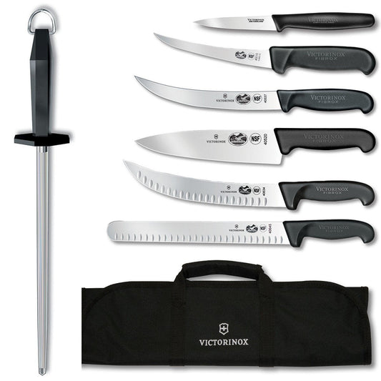 Victorinox - Swiss Army Cutlery Fibrox Pro Ultimate Competition BBQ Set, Knife Roll, 8-Piece, Black