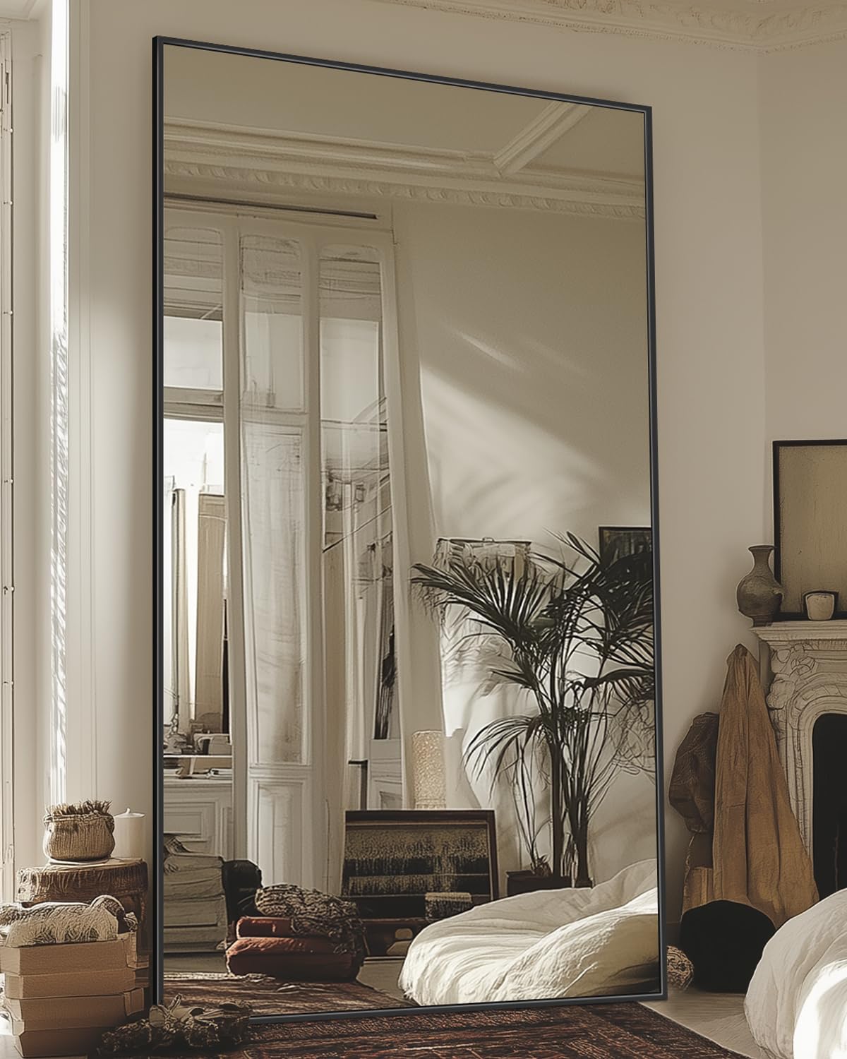 Antok Full Length Mirror, 82"x44" Floor Mirror, Floor Standing Freestanding Full Body Mirror with Stand for Bedroom, Hanging Mounted for Living Room Cloakroom, Black
