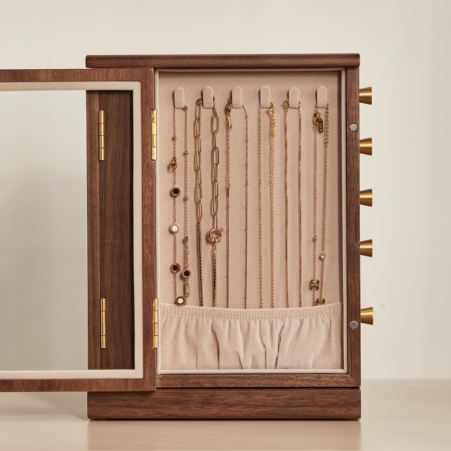 Homruilink Black Walnut Wooden Jewelry Box - 360° Rotating Jewelry Organizer for Women with 5 Drawers for Rings,Necklaces,Earrings and Bracelets -Large Storage Case - Ideal Gift