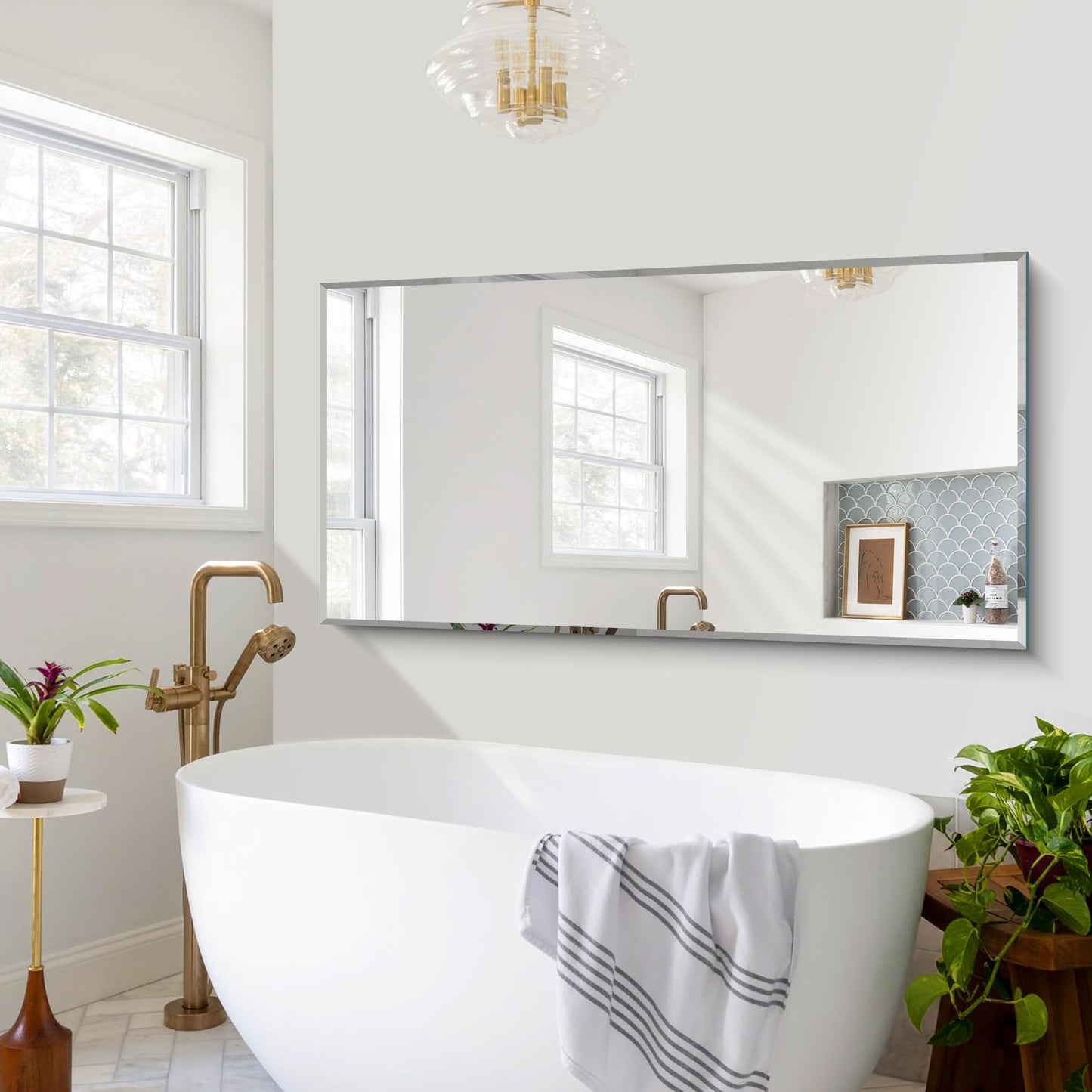 CILIBER Beveled Mirror, 30x60 Large Frameless Bathroom Mirrors for Wall, 3mm Tempered Glass Rectangle Vanity Mirror with Beveled Edge, Crystal-Clear, Hangs Horizontally or Vertically