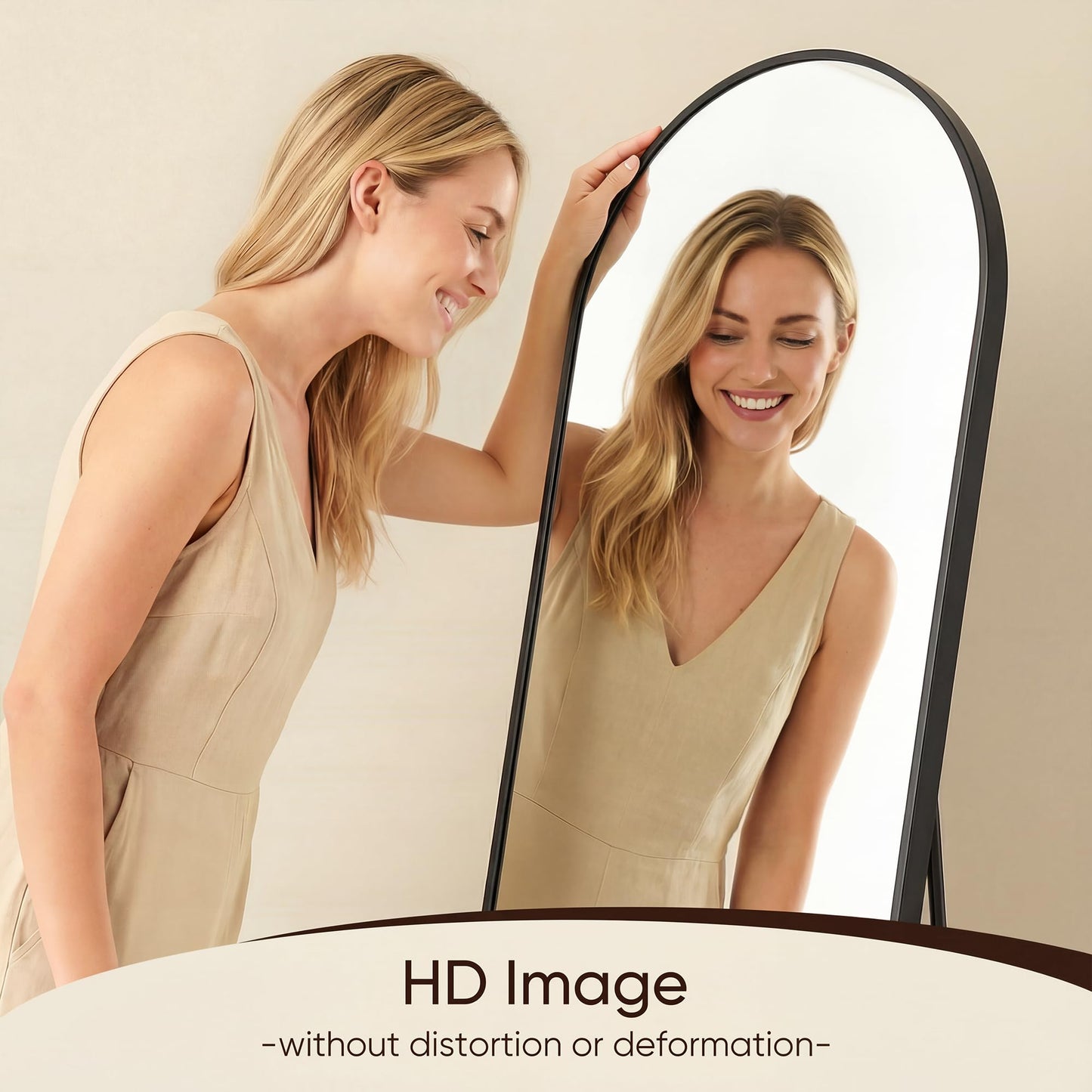 Antok 86" x46” Arched Full Length Floor Mirror, Black Aluminum Frame, Free Standing/Wall Mount/Leaning for Bedroom, Living Room, Dressing Room