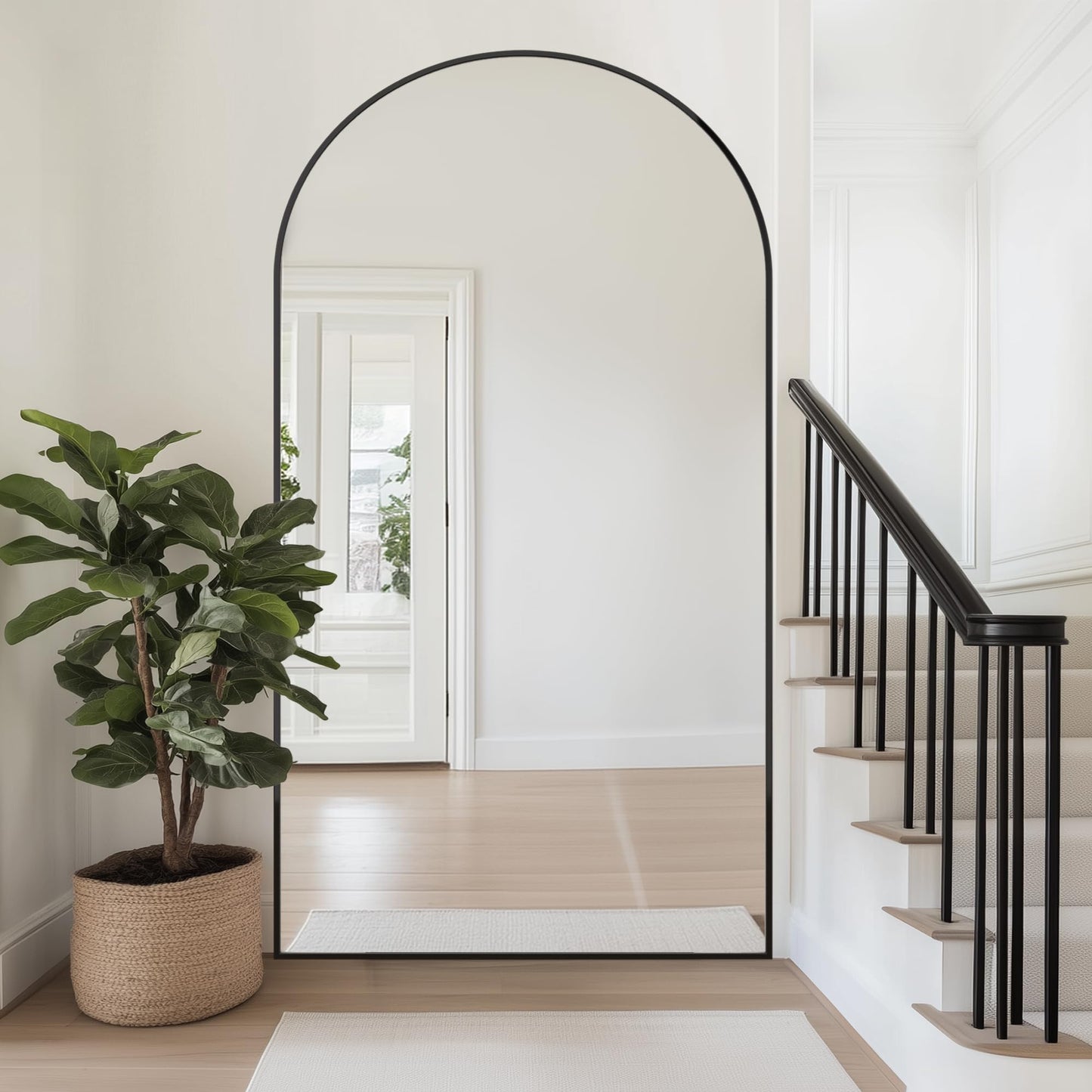 Antok Full Length Mirror, 46"x86" Oversized Floor Mirror with Stand for Bedroom, Living Room Cloakroom, Black, Arch Style