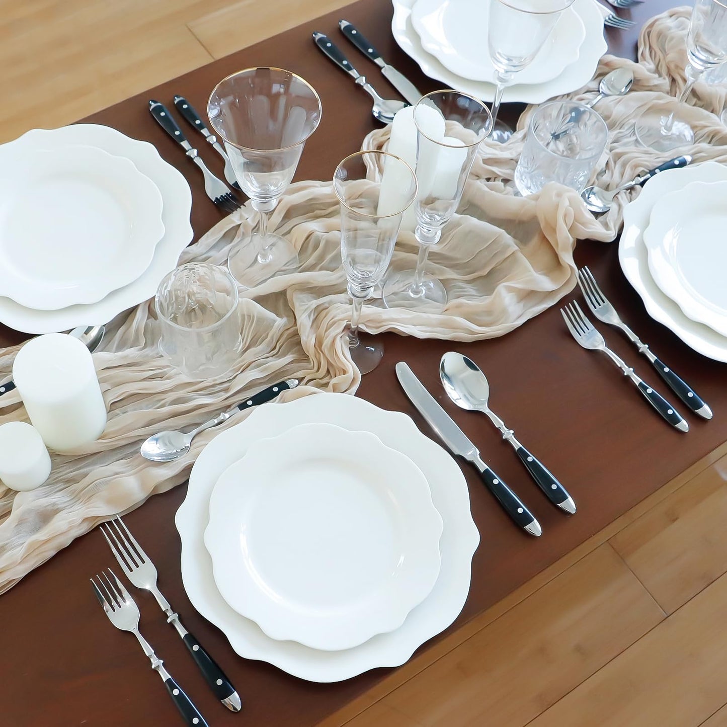 Kelenfer Silverware Set 60-Piece 18/10 Stainless Steel Black Vintage Flatware Handle Luxury Cutlery Service for 12