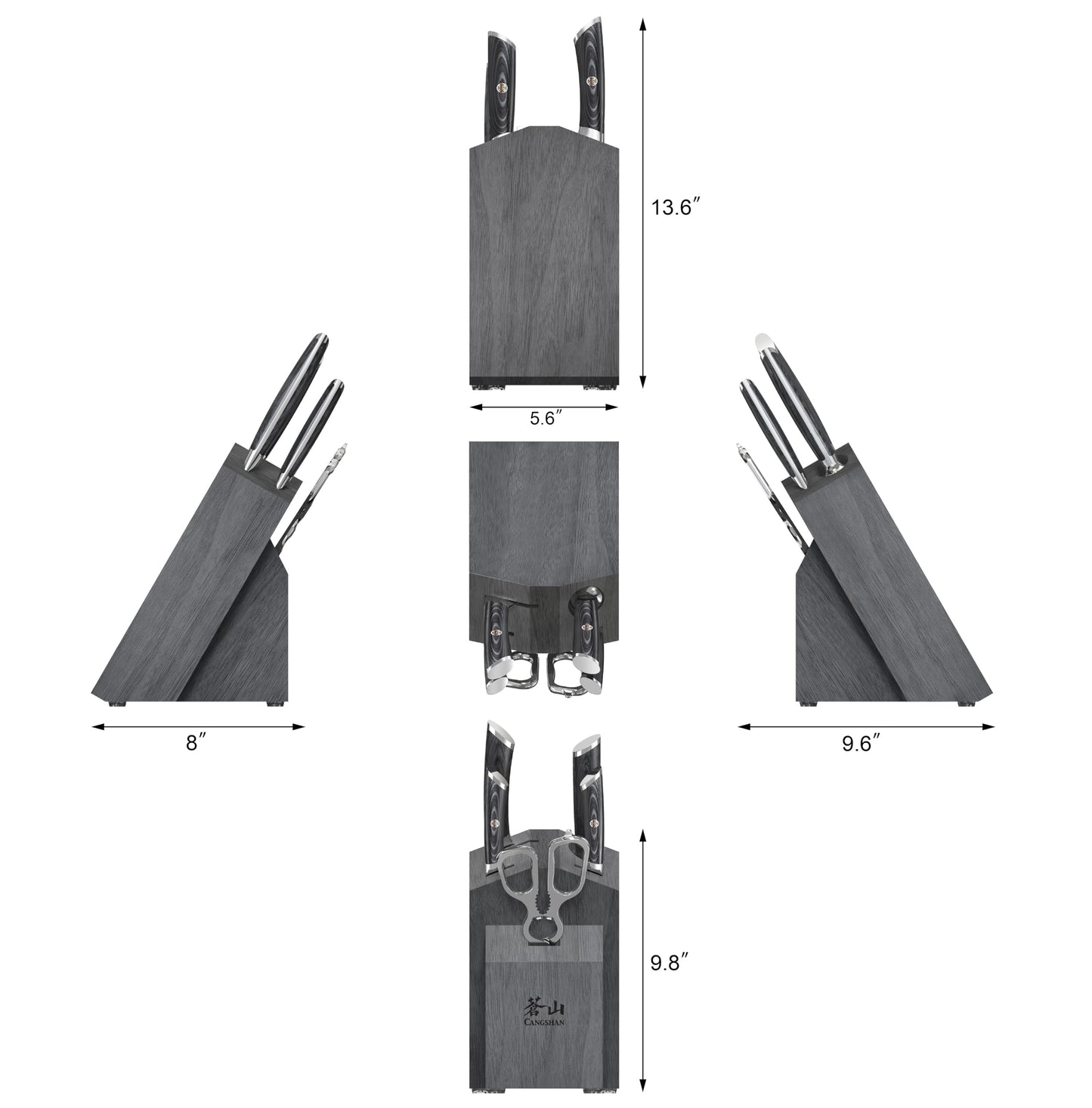 Cangshan KURO Series 6-Piece Knife Block Set, High Carbon X-7 Damascus Steel, Gray, 504333