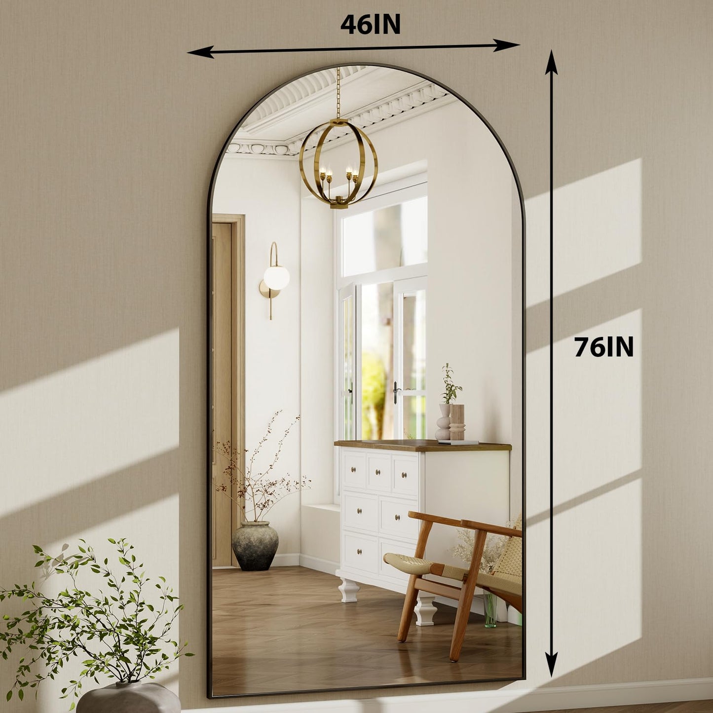 HARRITPURE 76"x46"Full Length Mirror - Arch Floor Mirrors with Aluminum Alloy Frame Free-Standing Wall Mounted or Leaning Large Bedroom Dressing Mirror,Black